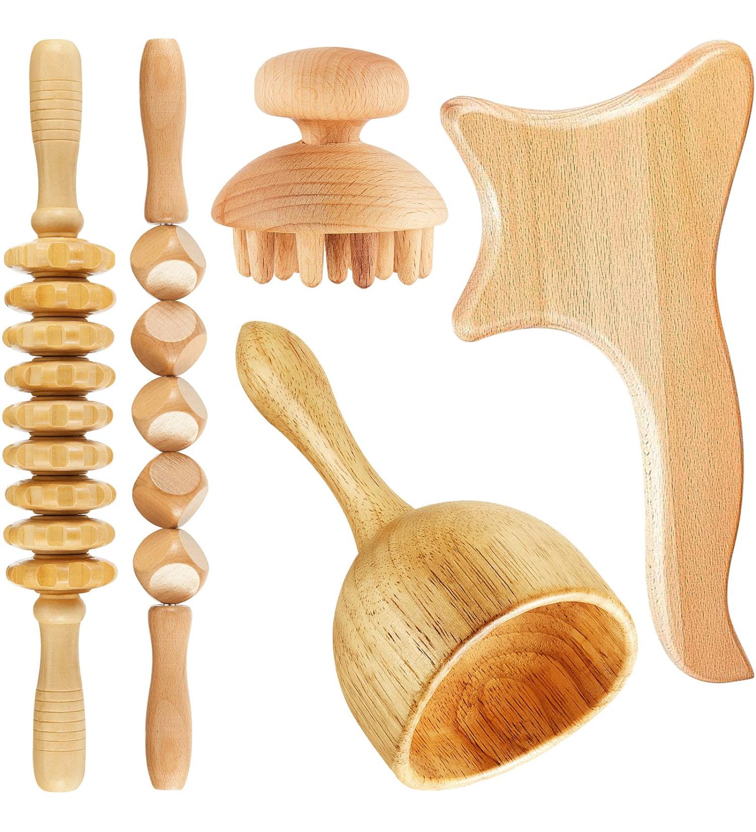 Maderoterapia Kit: 5 Pieces Wood Therapy Massage Tools for Lymphatic Drainage, Cellulite Reduction, and Muscle Pain Relief - Buy Online on GoSupps.com