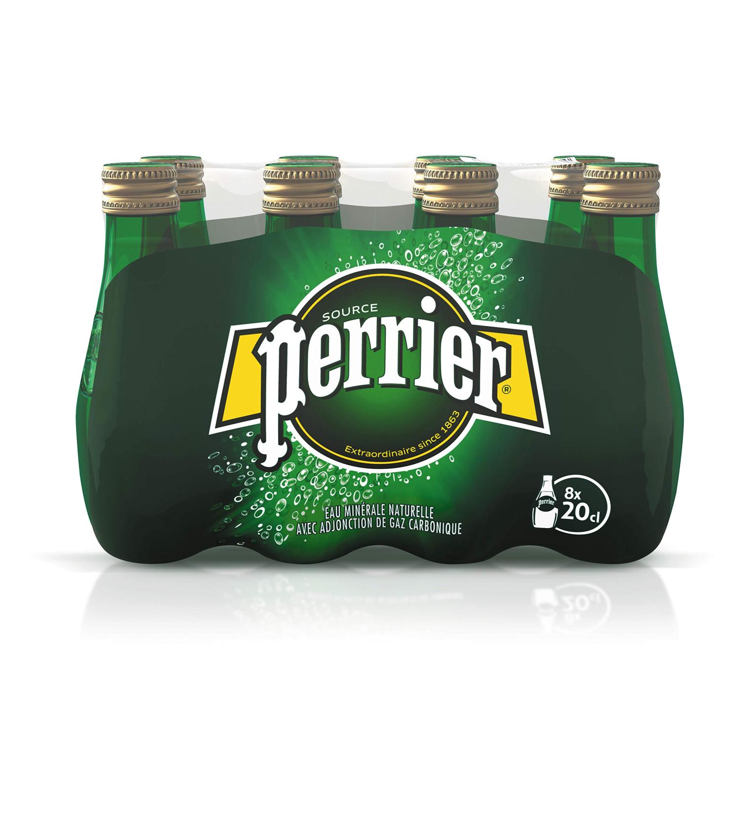 Perrier Natural sparkling mineral water - 8 glass bottles of 20cl