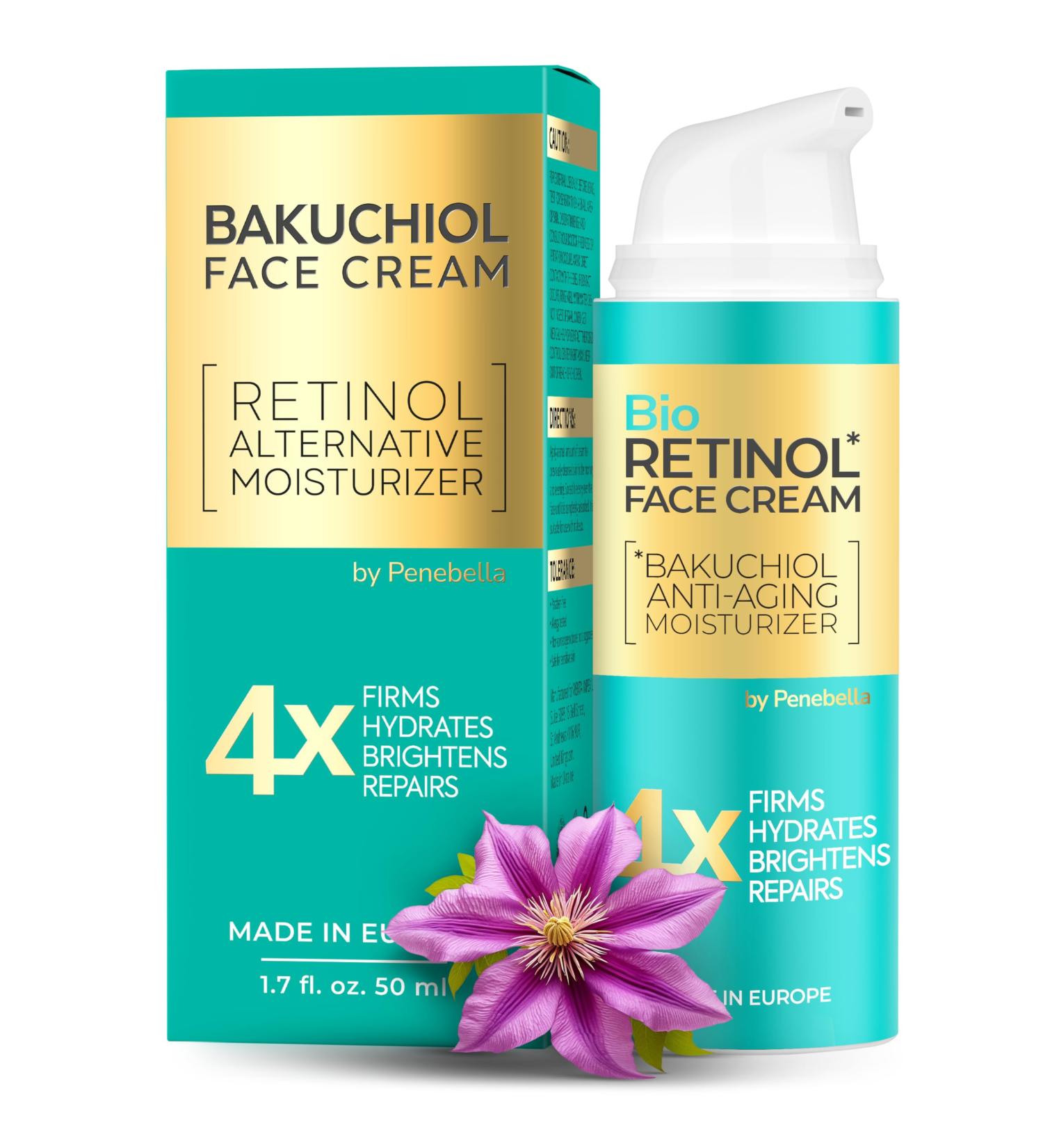 Bakuchiol Cream for Face | Natural Retinol Alternative Anti-Aging Moisturizer with Hyaluronic Acid Vitamins C F E & Bio Oil - Buy Online on GoSupps.com