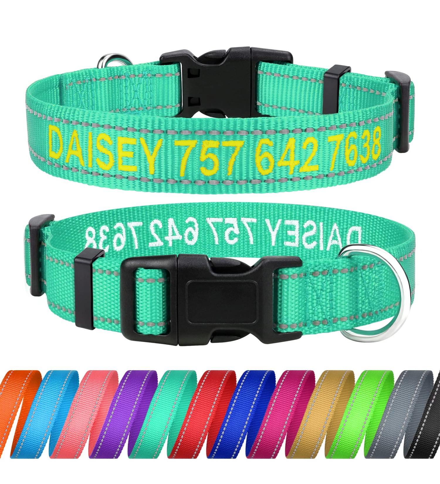 Tagme Personalized Reflective Dog Collar for Large Dogs - Embroidered Nylon with PET Name & Phone Number - Turquoise XL (1 Pack) - Buy Online on GoSupps.com