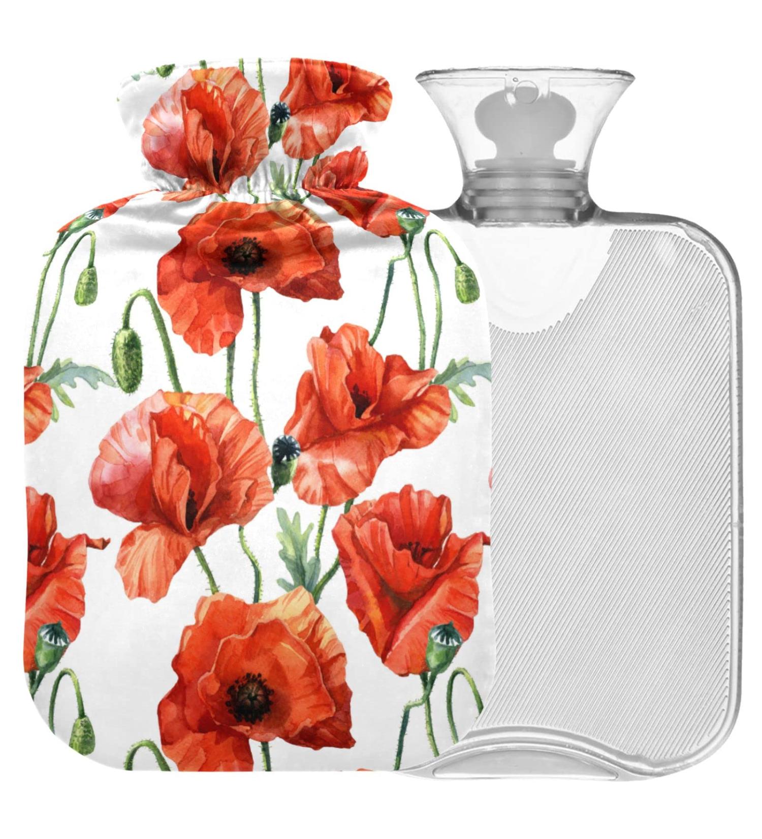 NAANLE Hot Water Bottle 2L with Cover - Watercolor Poppy Flowers for Menstrual Cramps & Pain Relief | Heat & Cold Therapy - Buy Online on GoSupps.com