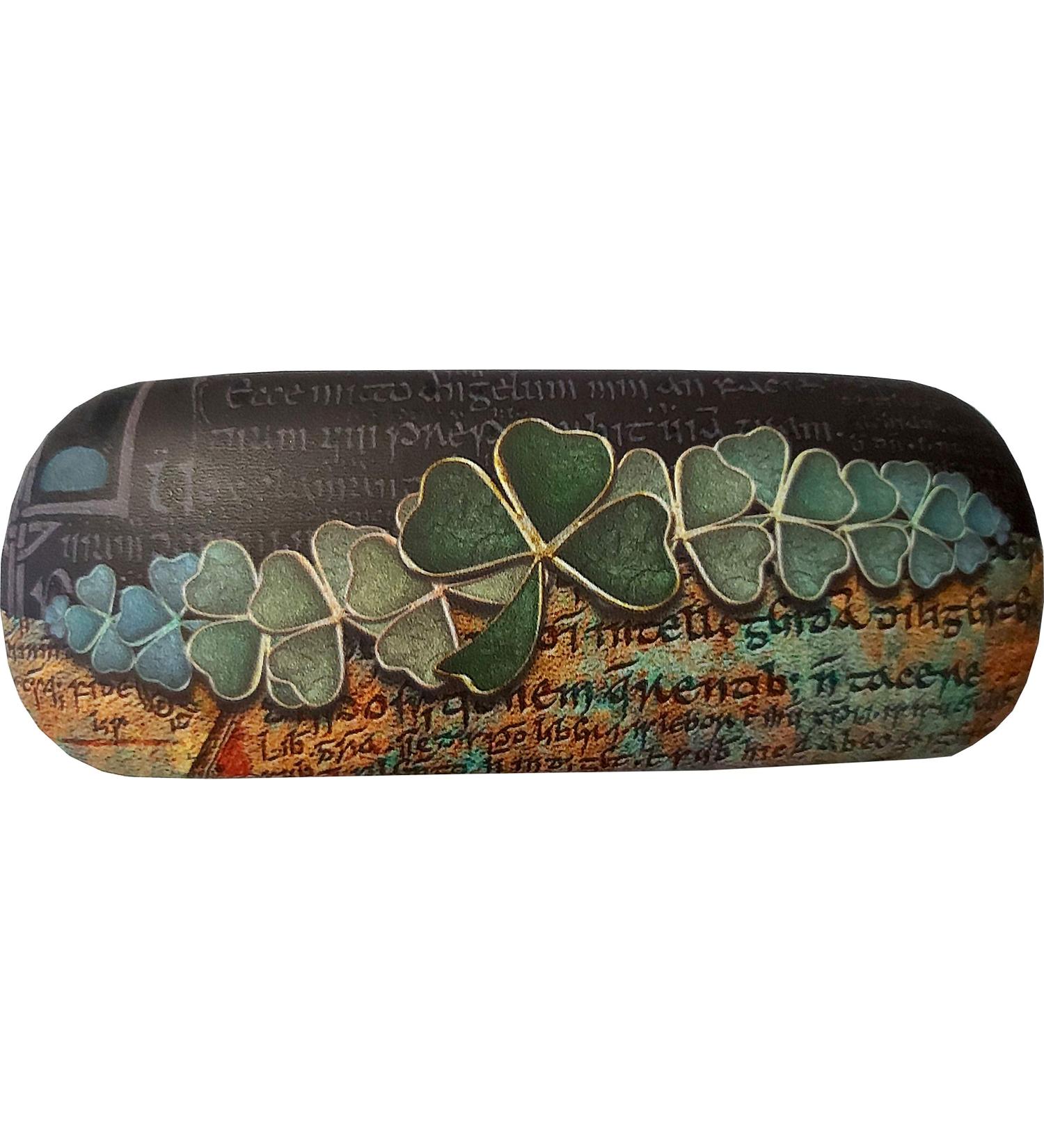 McLaughlin's Irish Shop hard shell glasses case from Ireland in clover design with Celtic writing
