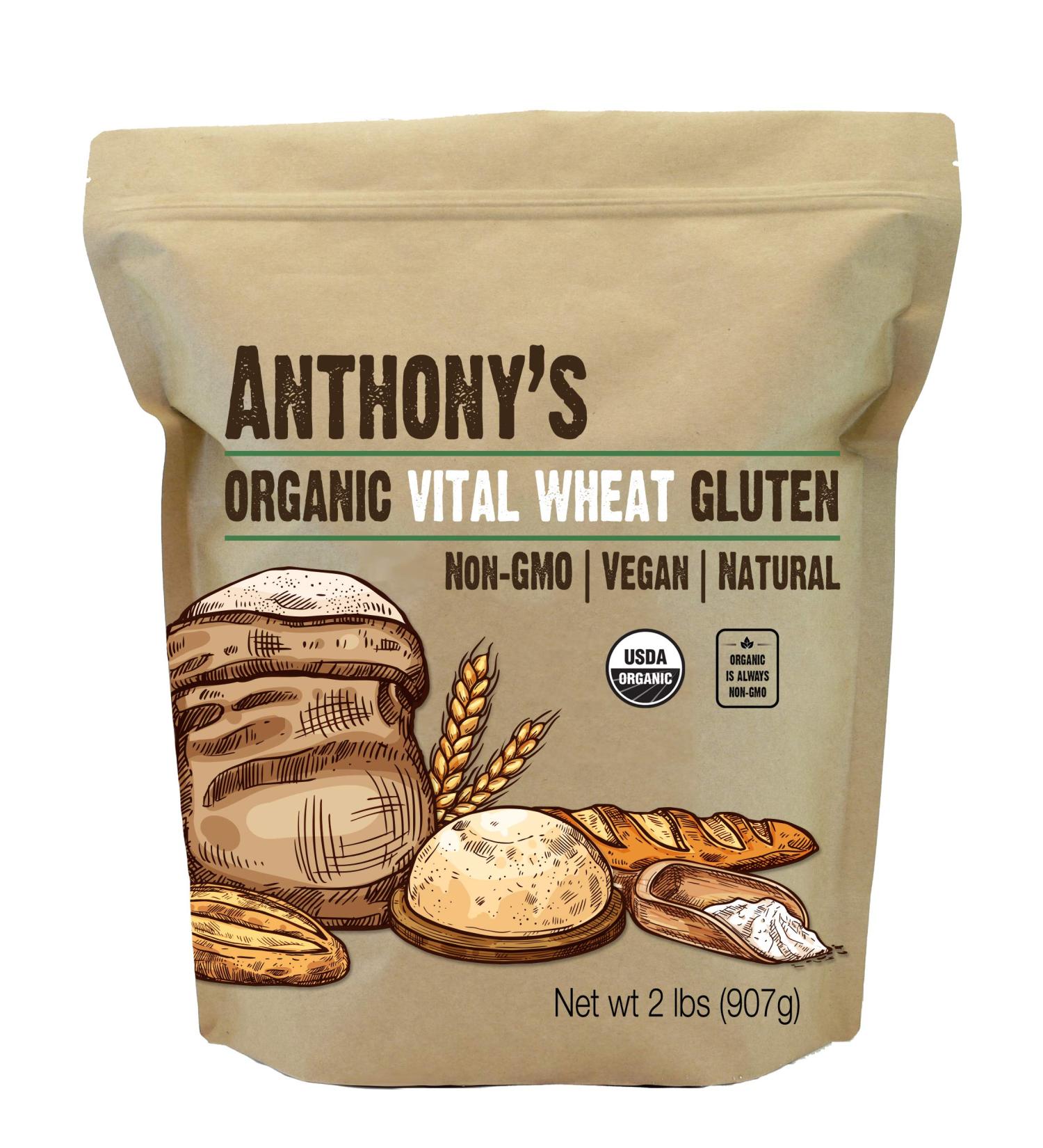 Anthony's Organic Vital Wheat Gluten 2 lb - High Protein, Vegan, Non-GMO, Keto-Friendly & Low Carb - Buy Online on GoSupps.com