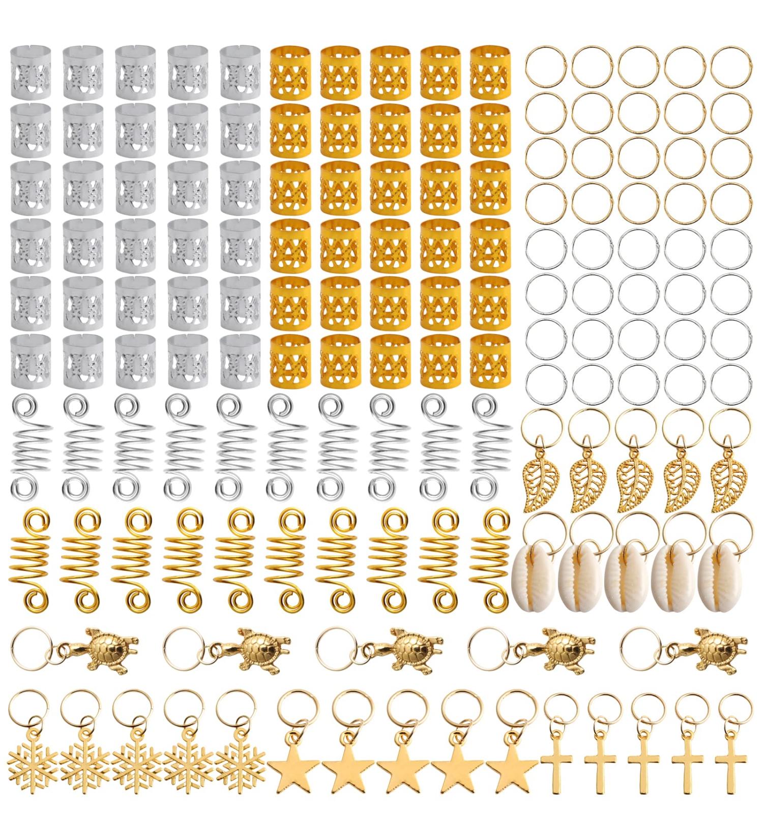 Vegcoo 150-Piece Dreadlocks Hair Accessories Set | Gold & Silver Hair Pearls Rings & Jewelry for Braids | Festival Hair Accessories for Men & Women - Buy Online on GoSupps.com