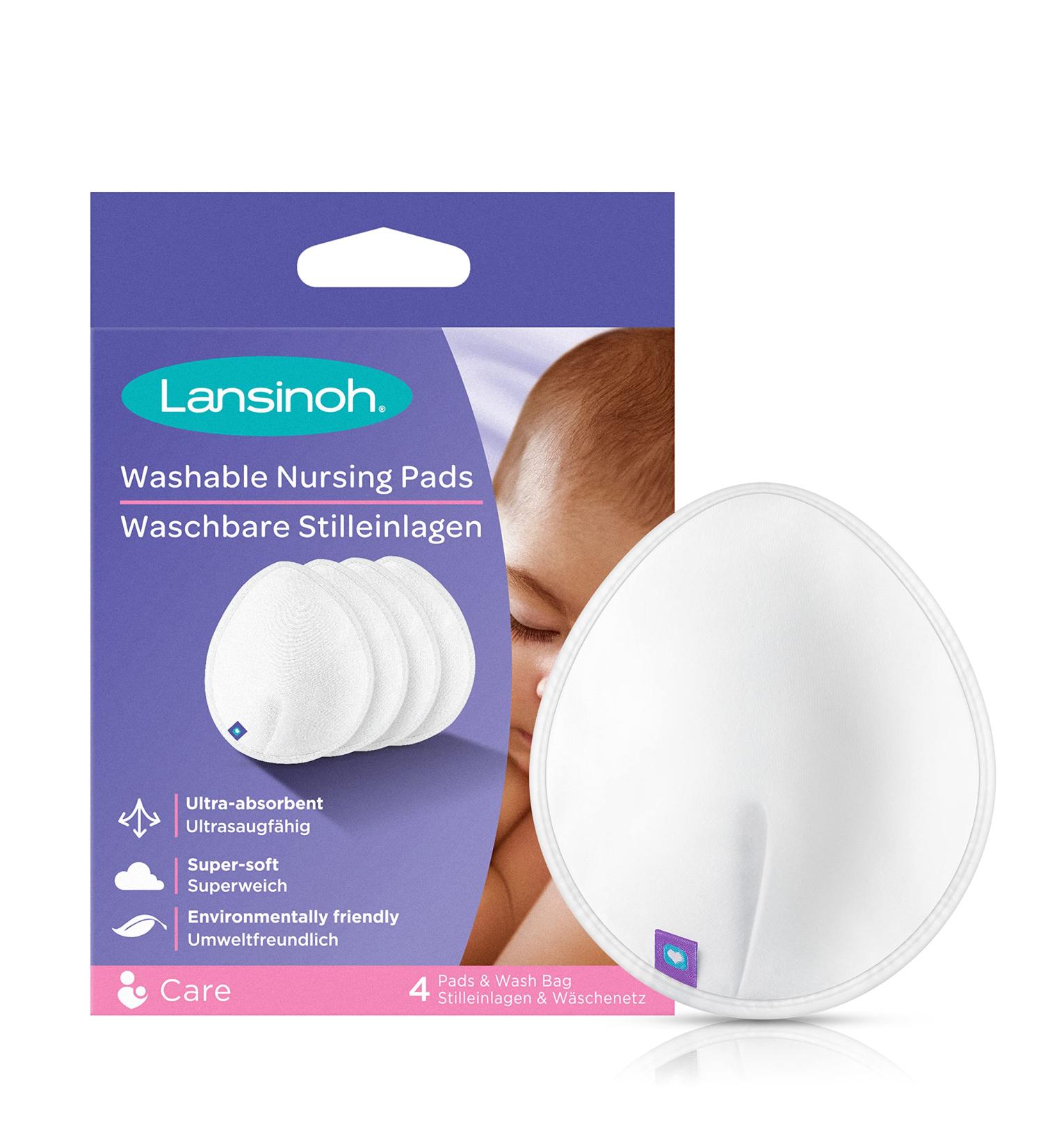 Lansinoh Washable Nursing Pads - 4 Ultra Absorbent & Soft Reusable Pads with Laundry Net - Ideal for Moms - Buy Online on GoSupps.com