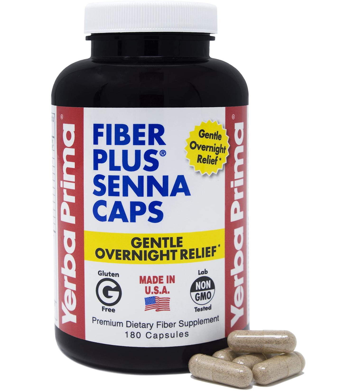 Yerba Prima Fiber Plus Senna Capsules - 180 Count | Gentle Overnight Relief | Non-GMO & Gluten-Free - Buy Online on GoSupps.com
