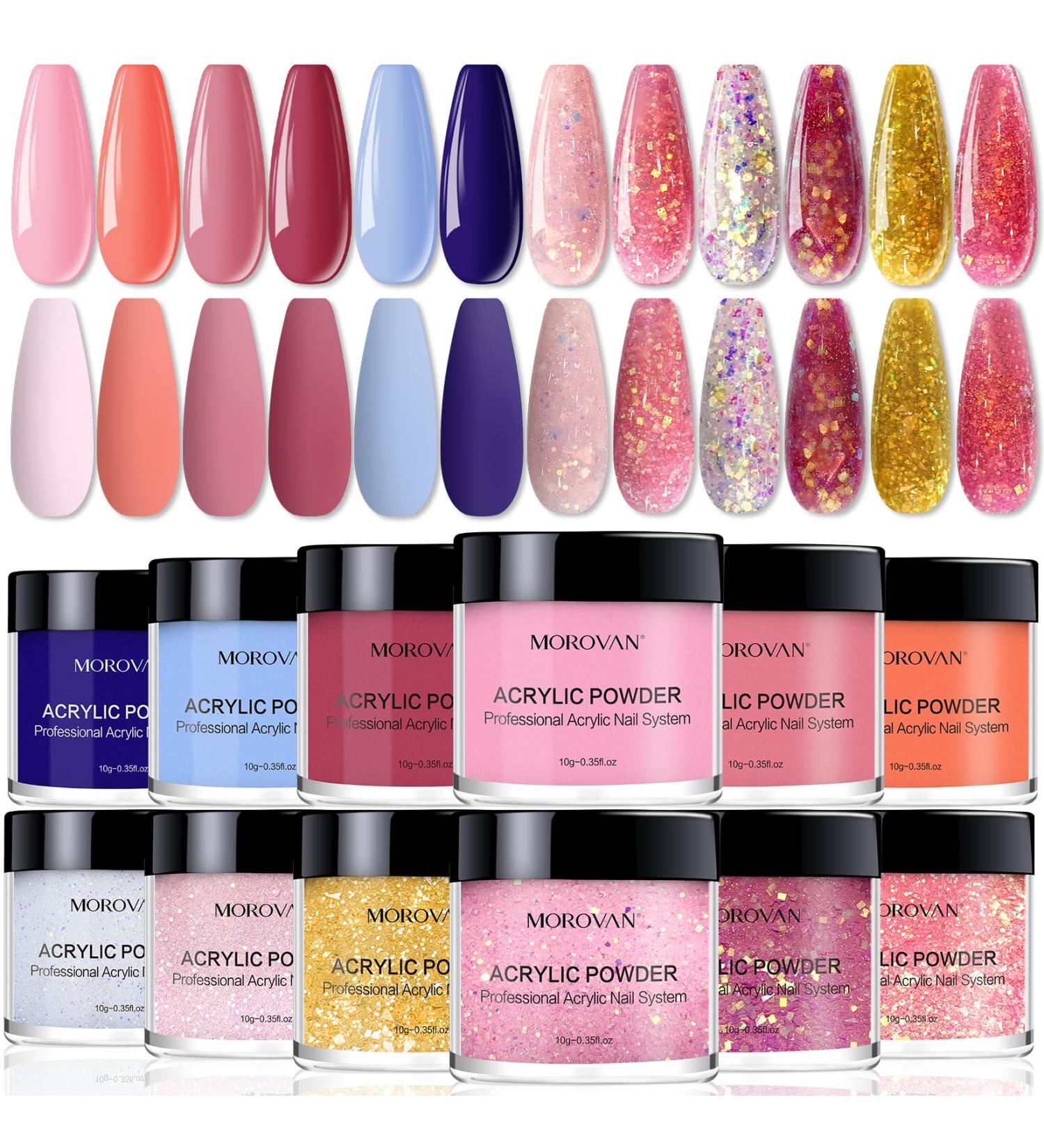 Morovan Acrylic Powder Set - 12 Colors for Nail Extension and Carving - Buy Online on GoSupps.com