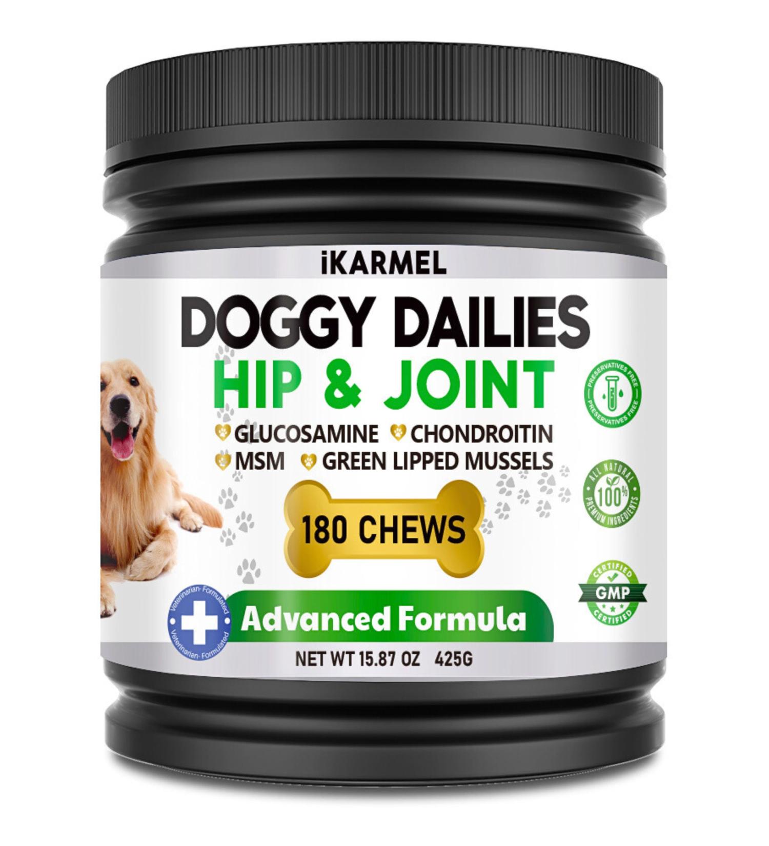 iKarmel Hip and Joint Care Supplements for Dogs - Glucosamine, Chondroitin, Green-Lipped Mussels - Senior to Puppy Treats for Stiff Joints (180 Chews) - Buy Online on GoSupps.com