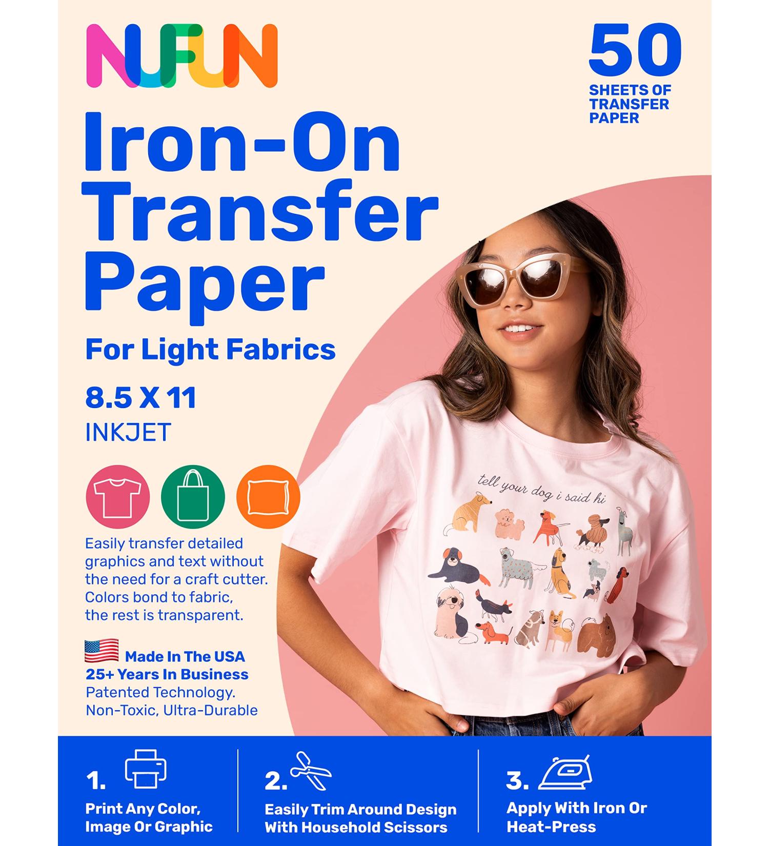 NuFun Activities Printable Iron-on Heat Transfer Paper - 50 Sheets - Easy DIY for T Shirts - Long Lasting and Non-Toxic - Made in the USA - Buy Online on GoSupps.com