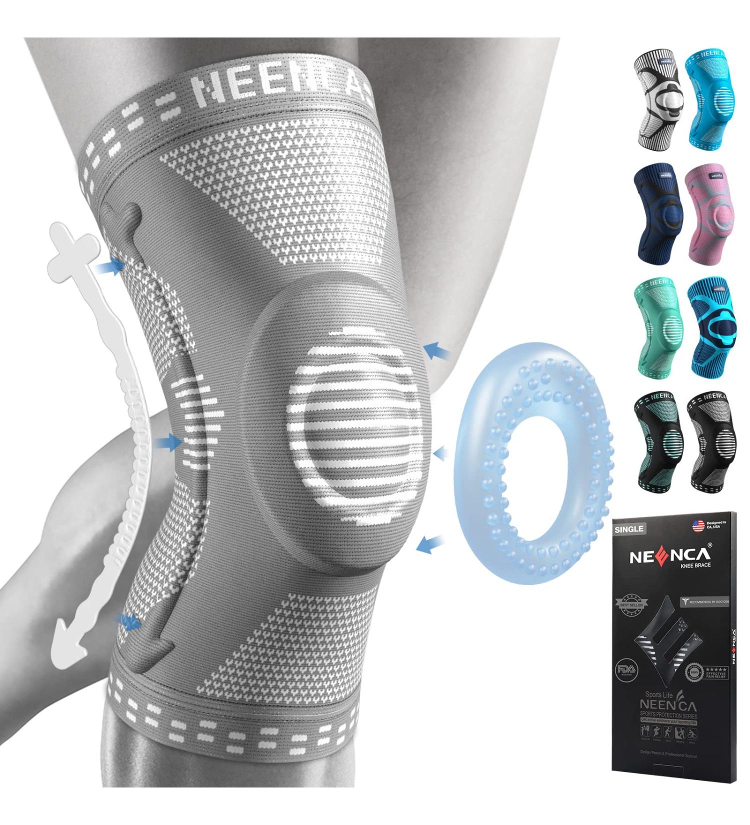 NEENCA Knee Brace Support - Medical Grade Compression Sleeve with Patella Gel Pad & Stabilizers for Meniscus Tear, Arthritis, ACL Injury Recovery - Size S Gray - Buy Online on GoSupps.com