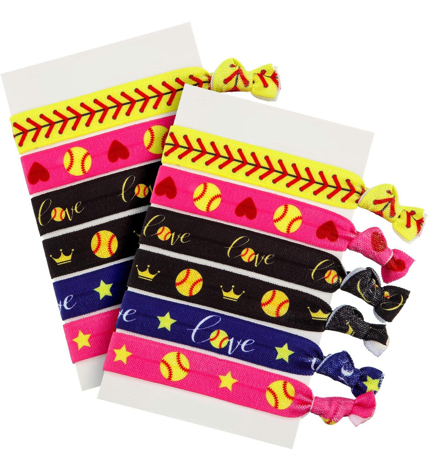Softball Hair Ties Set - 12 Pcs No Crease Elastics for Players & Teams | Multi Color Hair Accessories - Buy Online on GoSupps.com