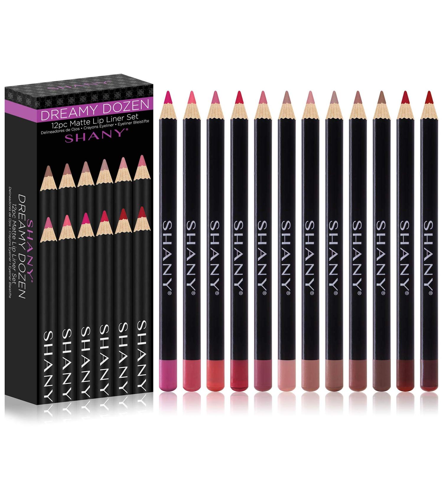 SHANY Vegan Dreamy Dozen Matte Lip Liner Set - 12 Long-Lasting Velvet Lipstick Pencils in Various Shades - Buy Online on GoSupps.com