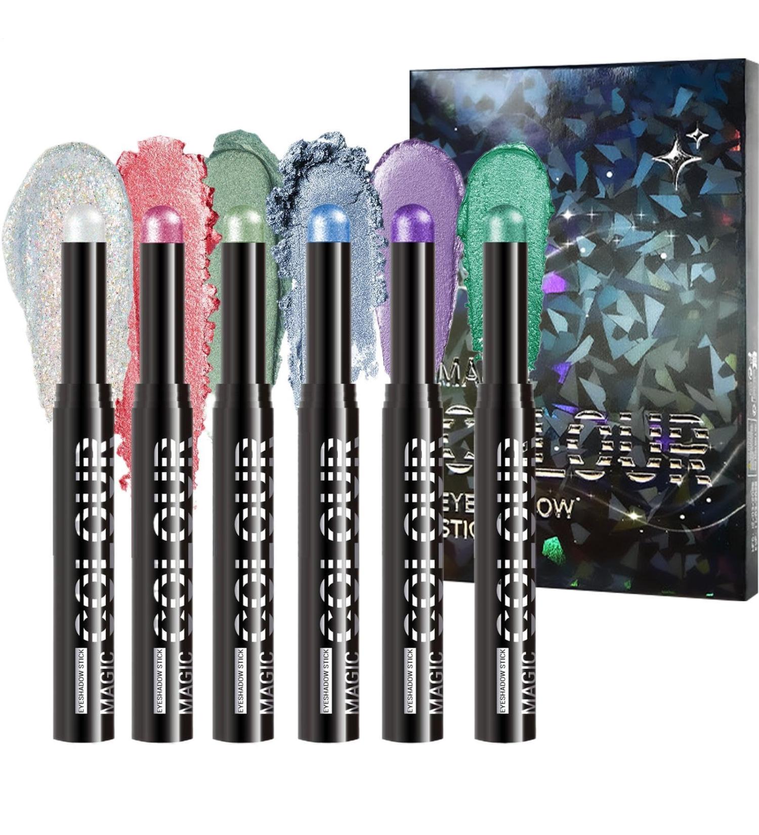  Generisch Set of 6 cream eyeshadow sticks - With glitter effect - Shiny - Long-lasting - Waterproof - For holidays everyday wear birthdays and special occasions for girls - Buy Online on GoSupps.com