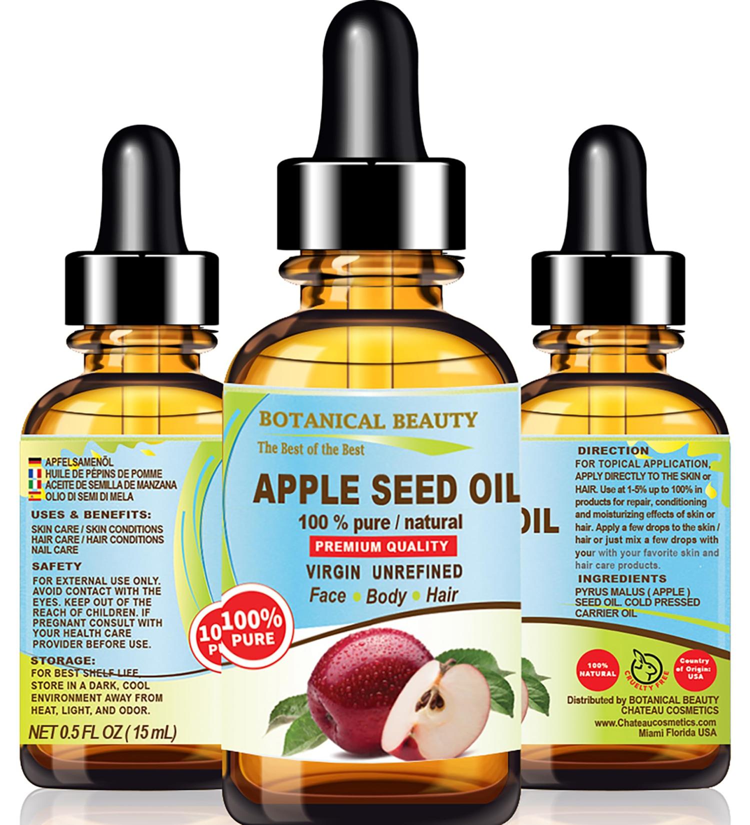 Botanical Beauty 100% Pure Apple Seed Oil - Virgin Unrefined Cold-Pressed Moisturizer for Face Body Hair and Nails | 0.5 Fl. oz - Buy Online on GoSupps.com