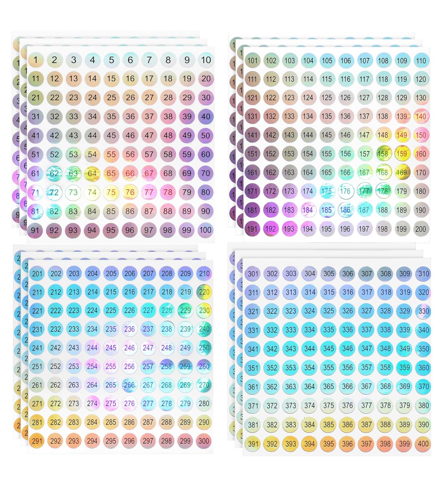 simarro 12 Sheets Number Stickers (Number 1-400) Self Adhesive Label Laser Stickers Waterproof Round Stickers for Organizing Nail Polish Bottle Nail Sample Stick Lipstick Organizing - Buy Online on GoSupps.com