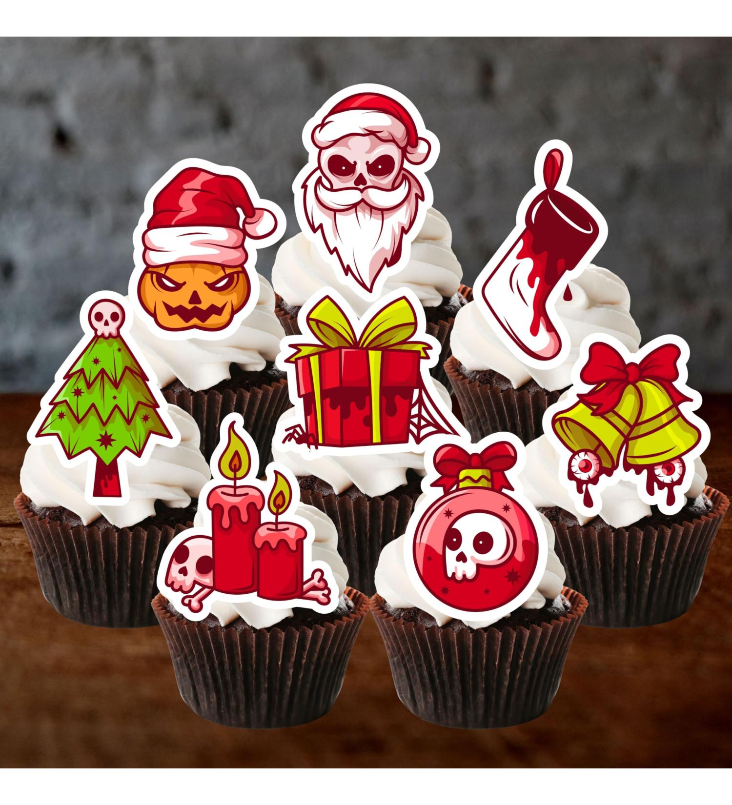 PRECUT Spooky Christmas Cupcake Toppers Edible Spooky Christmas Cake Decorations Spooky Christmas Decorations Spooky Christmas Cake Topper (12) - Buy Online on GoSupps.com