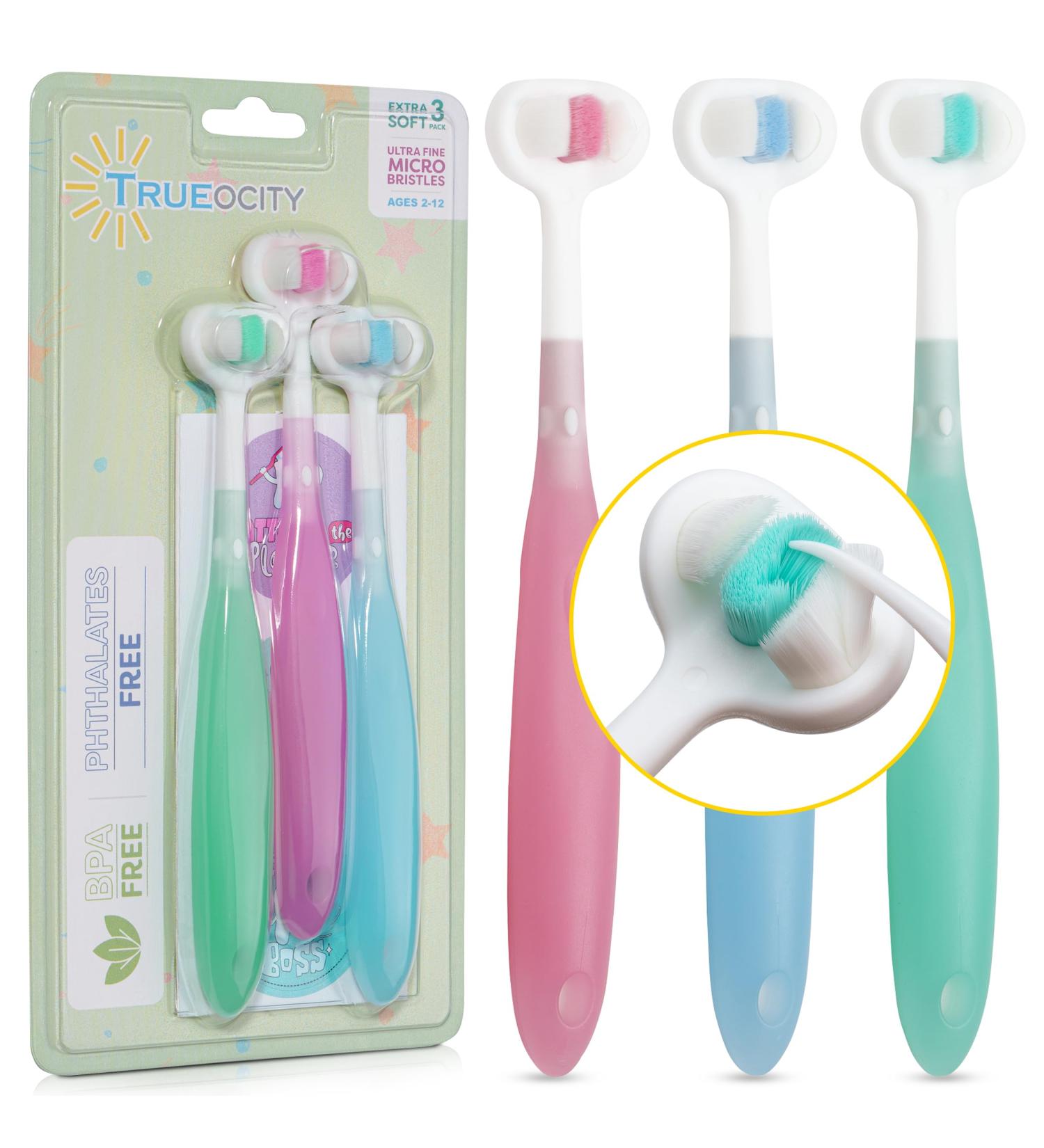 Extra Soft Toddler Toothbrush with 10 000 Bristles - Toothhugger 3-Page Design for Ages 1-4 | Best Baby Toothbrush for Gentle Cleaning - Buy Online on GoSupps.com