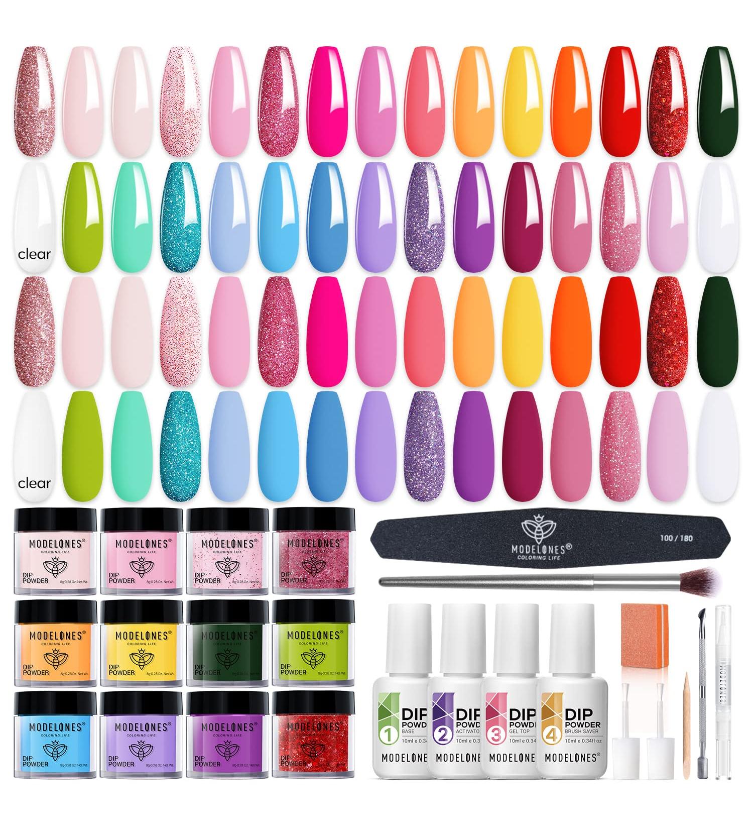 Modelones Dip Powder Nail Kit - 30 Colors Acrylic Dipping Powder Set for DIY Manicure | Hot Pink Magenta Lemon Green | Includes Top/Base Coat & Activator - Buy Online on GoSupps.com