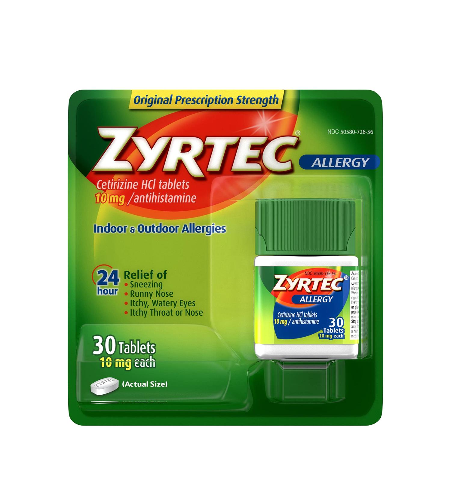 Zyrtec 24-Hour Allergy Relief Tablets 10mg - 30 ct | Cetirizine HCl Antihistamine Medicine - Buy Online on GoSupps.com