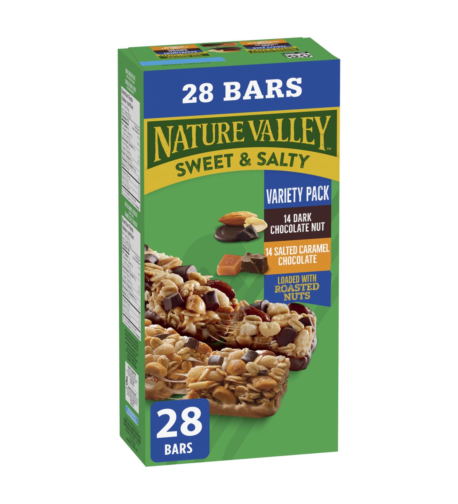 NATURE VALLEY - VALUE PACK - Dark Chocolate Nut and Salted Caramel Chocolate Chewy Nut Sweet and Salty Granola Bars Variety Pack Pack of 28 Bars 980 grams Snack Bars Made with Whole Grains - Buy Online on GoSupps.com