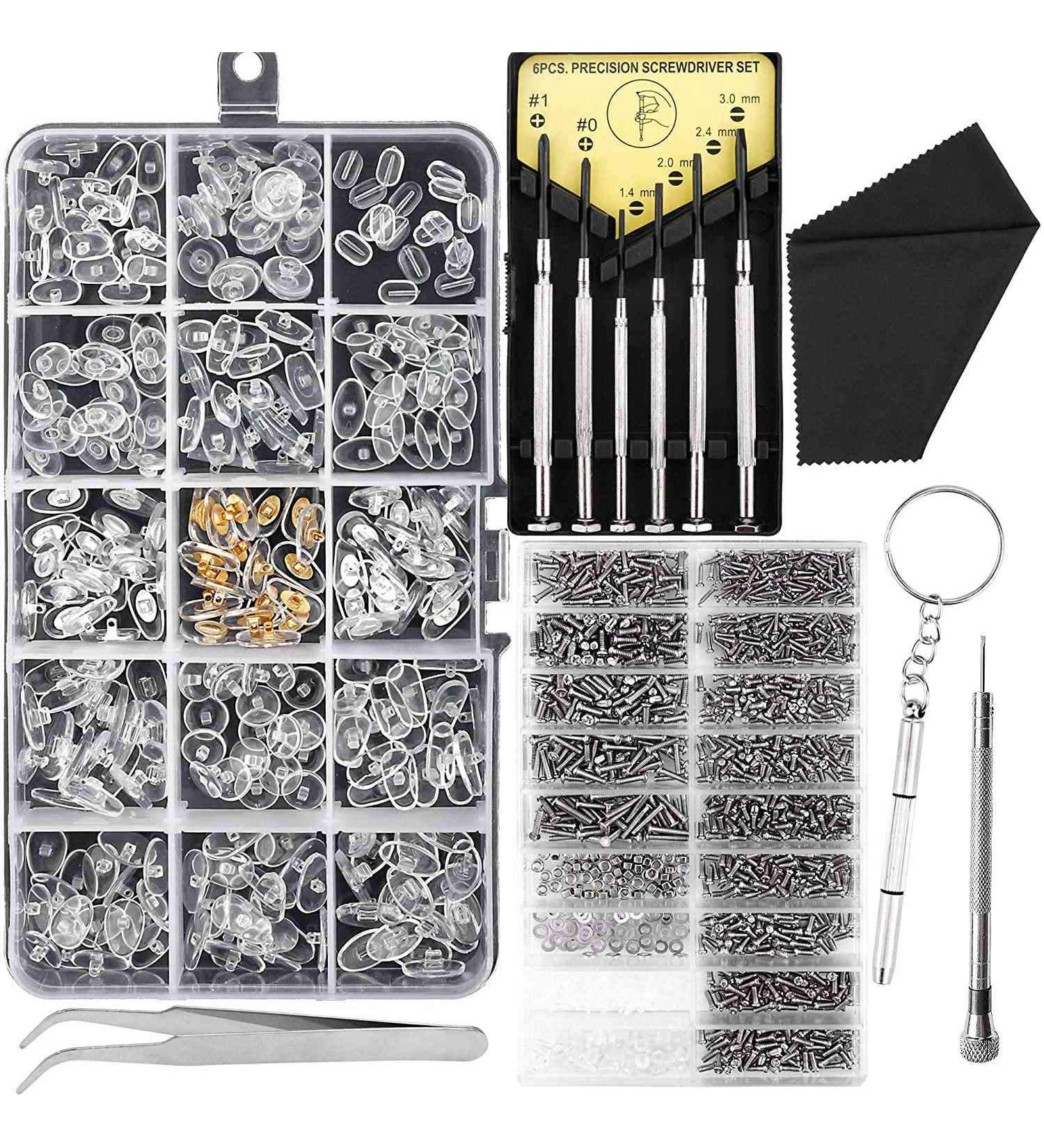 Repair Set for Glasses & Sunglasses | 6-Piece Screwdriver & Nose Pads Kit | International Shipping Available - Buy Online on GoSupps.com
