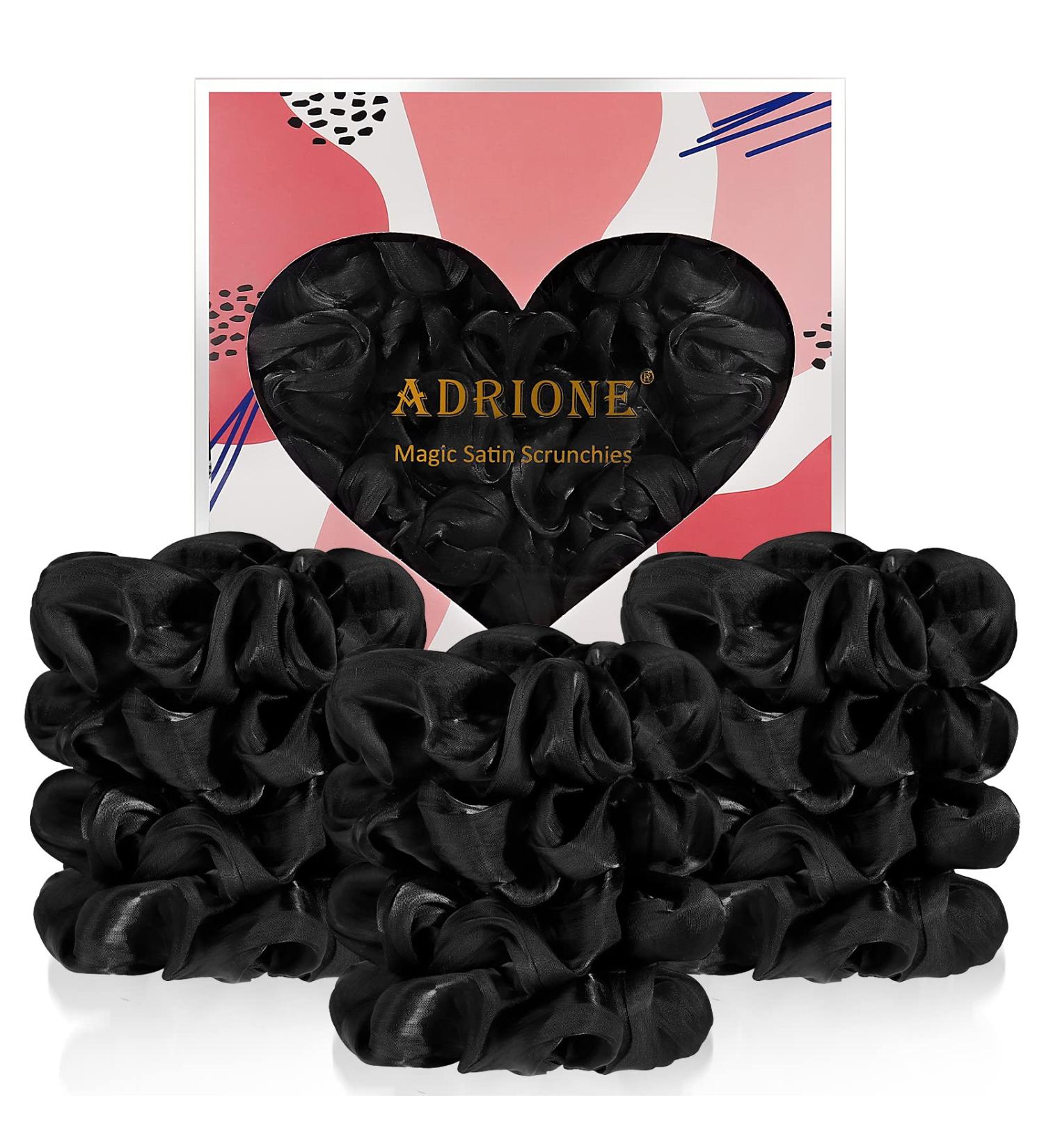 ADRIONE Satin Silk Hair Scrunchies 12 Pack - Large Black Scrunchies for Women's Thick Curly Hair - Buy Online on GoSupps.com