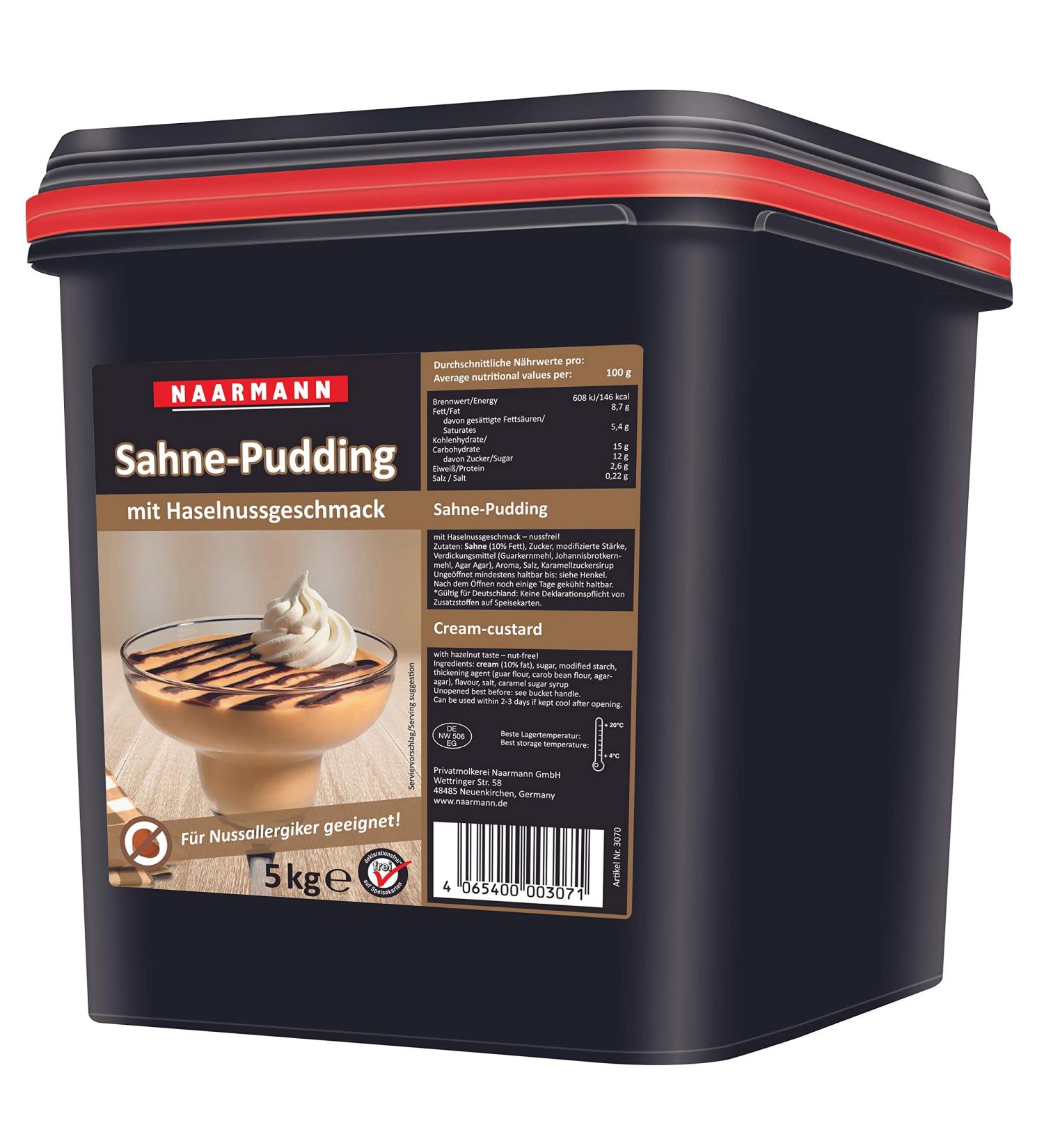 Naarmann cream pudding with hazelnut flavour ready to serve 5000g