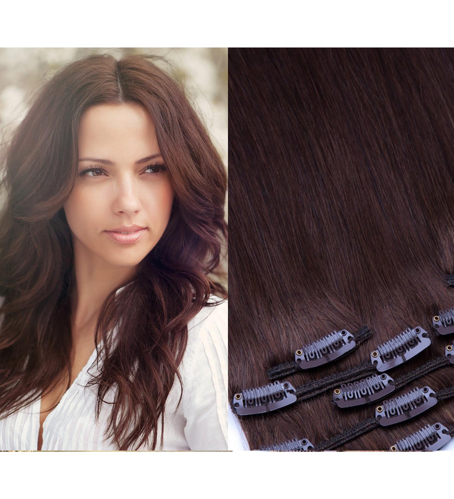 Clip In Hair Extension Set 7 Parts 60cm - 100% Remy Real Hair in Chocolate Brown (Color 04) | GlamX Densions - International Shipping Available - Buy Online on GoSupps.com