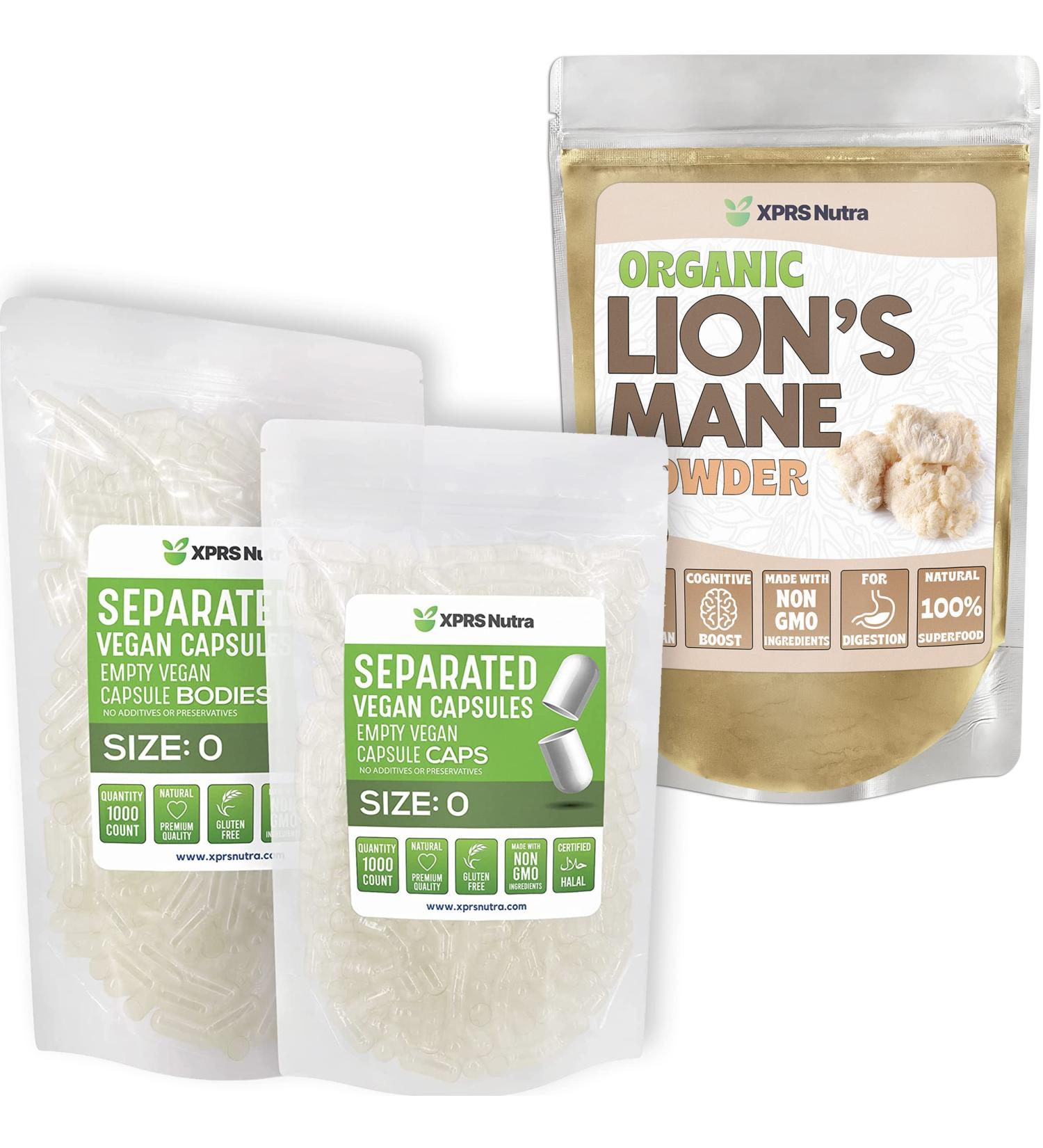 XPRS Nutra Separated Size 0 Capsules (1000 Count) with Lion's Mane Powder (16 Ounce) Bundle - Buy Online on GoSupps.com