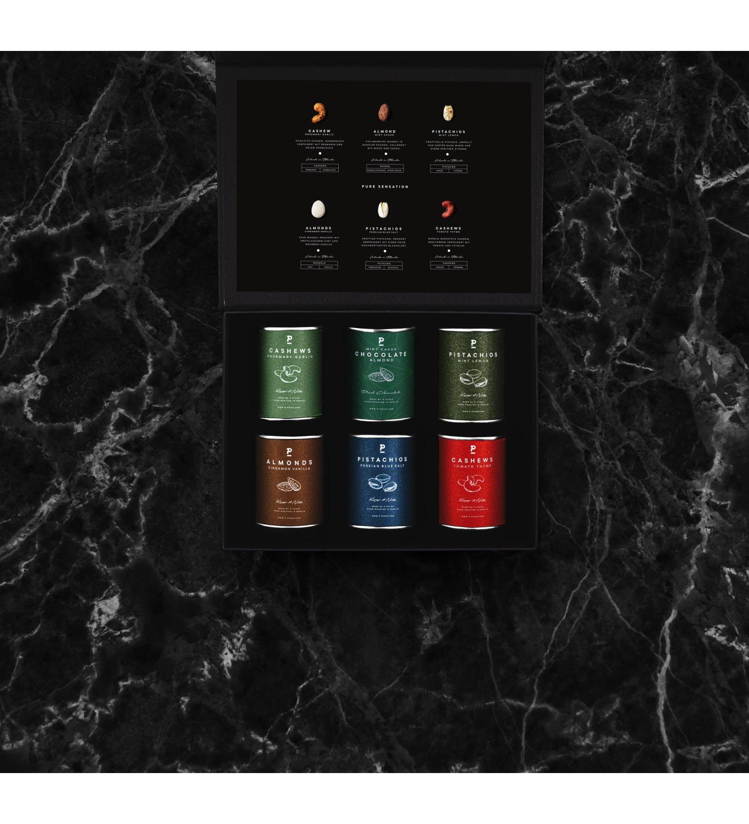 P-Stash Black Box Pure Sensation | Gourmet Nut Mix | Hand-Roasted Cashews Pistachios & Almonds | Perfect Gift Package for Nut Lovers - Buy Online on GoSupps.com