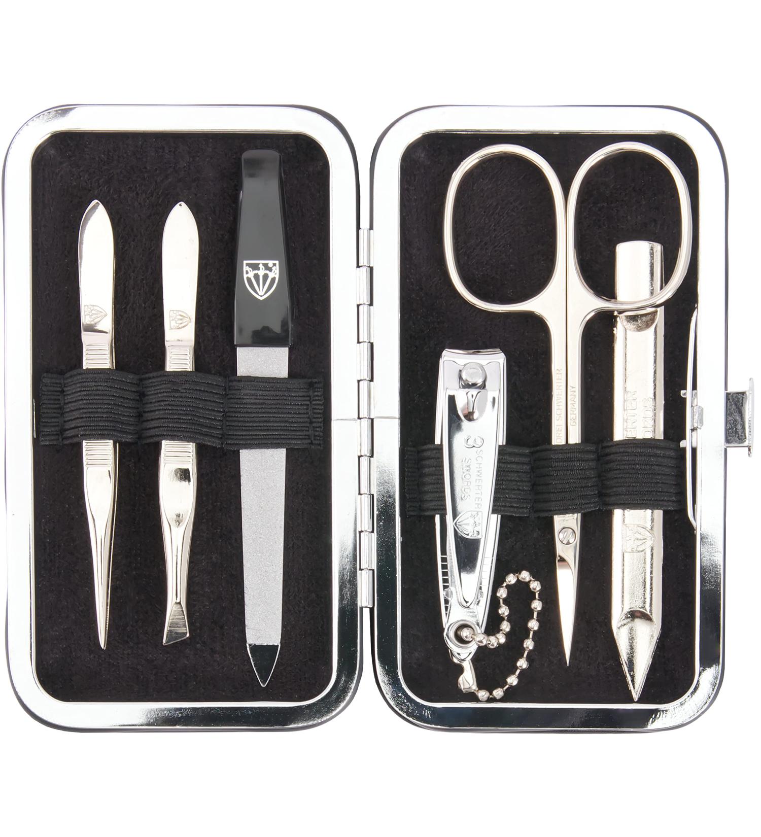 Three Swords Lucca 6-Piece Nail Care Set | Luxury Manicure & Pedicure Set in Red Leather Gift Box | Skin Scissors Tweezers Nail Clipper & File - Buy Online on GoSupps.com