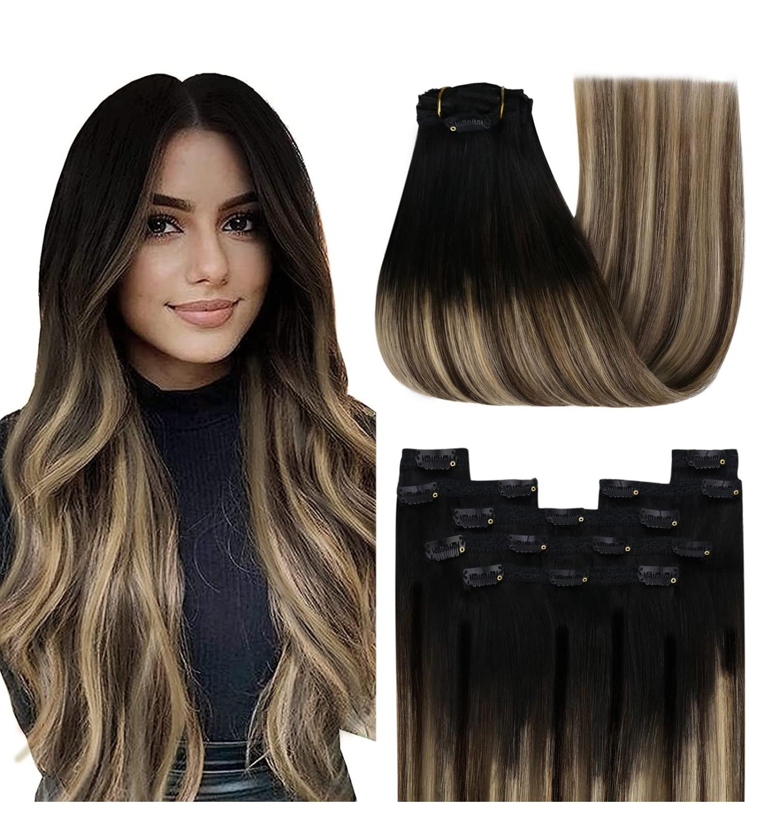 Youngsee Balayage Real Hair Clip-In Extensions - Black to Blonde 55cm Remy 120g (7PCs) - Best Quality Hair Recovery - Buy Online on GoSupps.com