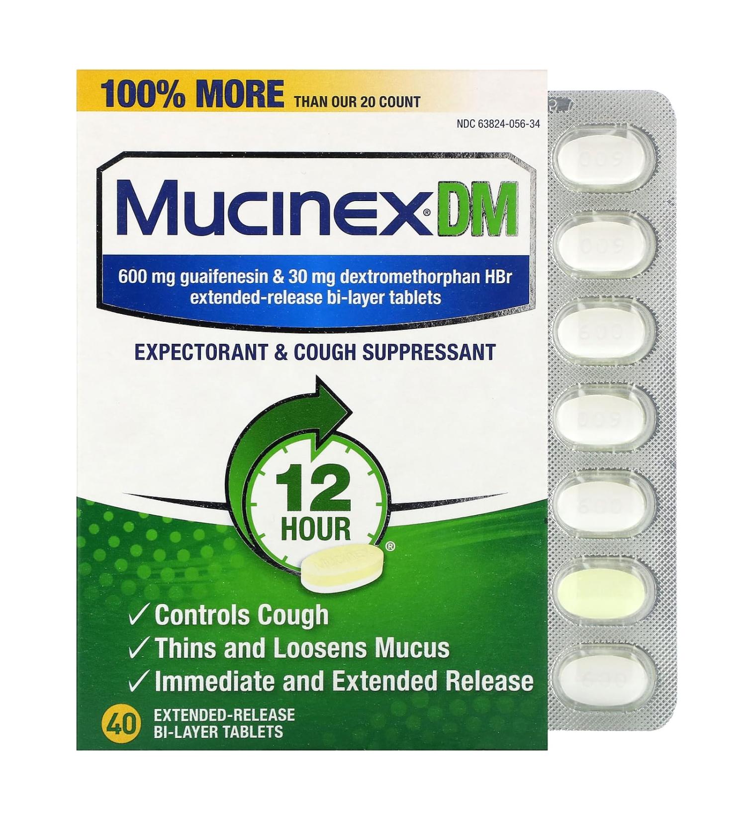 Mucinex DM 12-Hour Expectorant and Cough Suppressant Tablets 40 Count (Pack of 3)