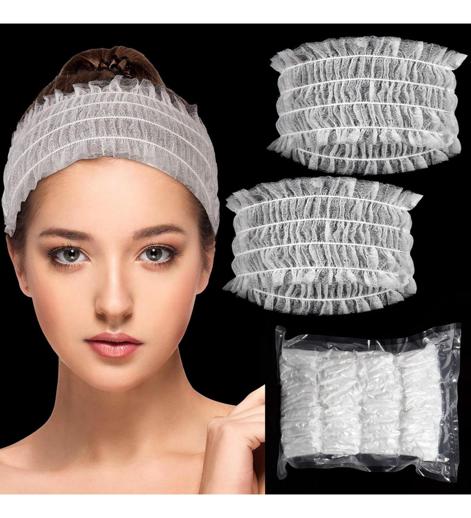 100 Pieces Disposable Spa Headbands Soft Non-Woven Facial Hair Band Elastic Facial Head Wraps Cloth Stretch Skin Care Makeup Sauna Washing Face Supplies for Women Girls (White) - Buy Online on GoSupps.com