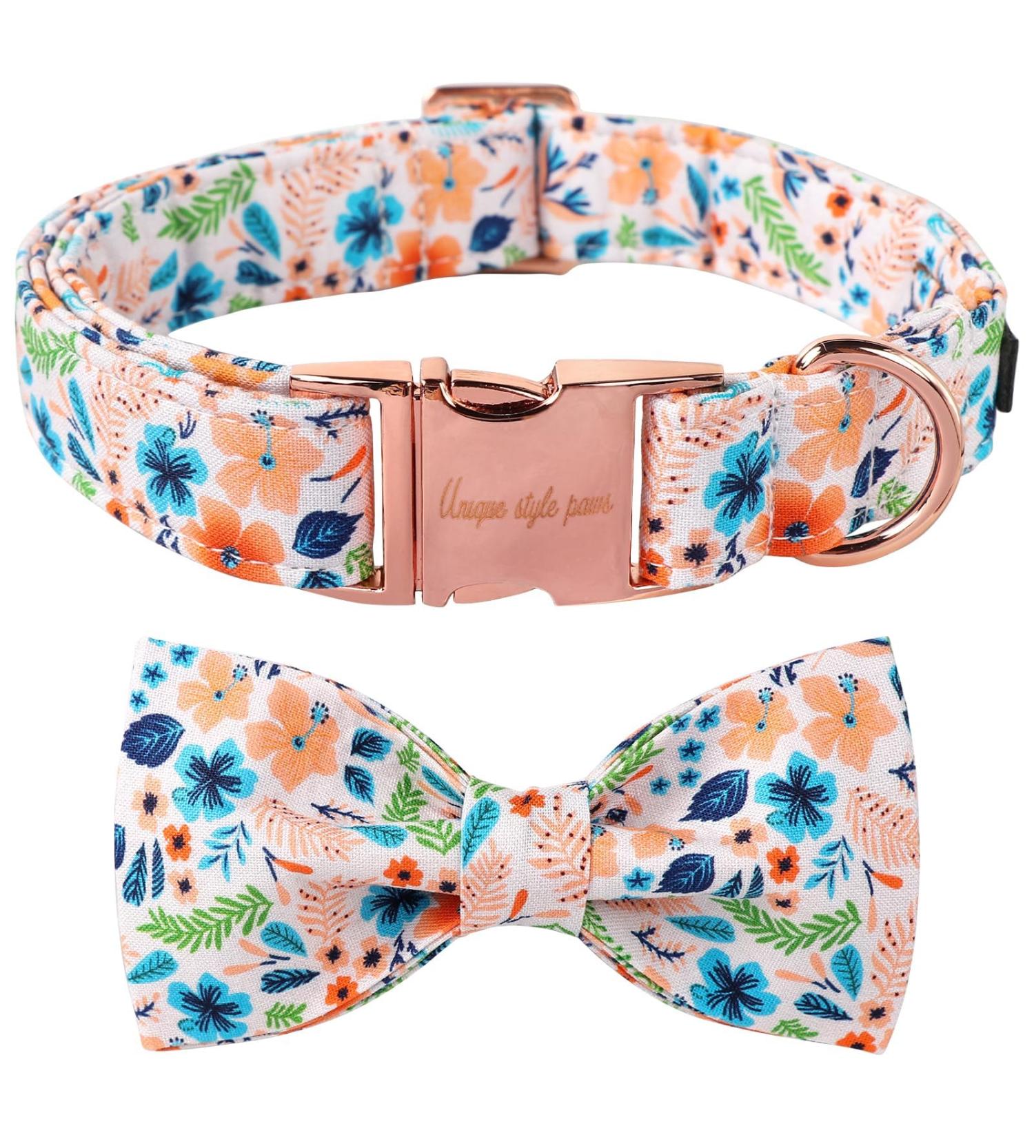 Unique Style Paws Peach Flower Dog Collar | Adjustable Bowtie Collar for Small Dogs | Comfortable Cotton for Young Girls | Neck Size 10-16 in - Buy Online on GoSupps.com