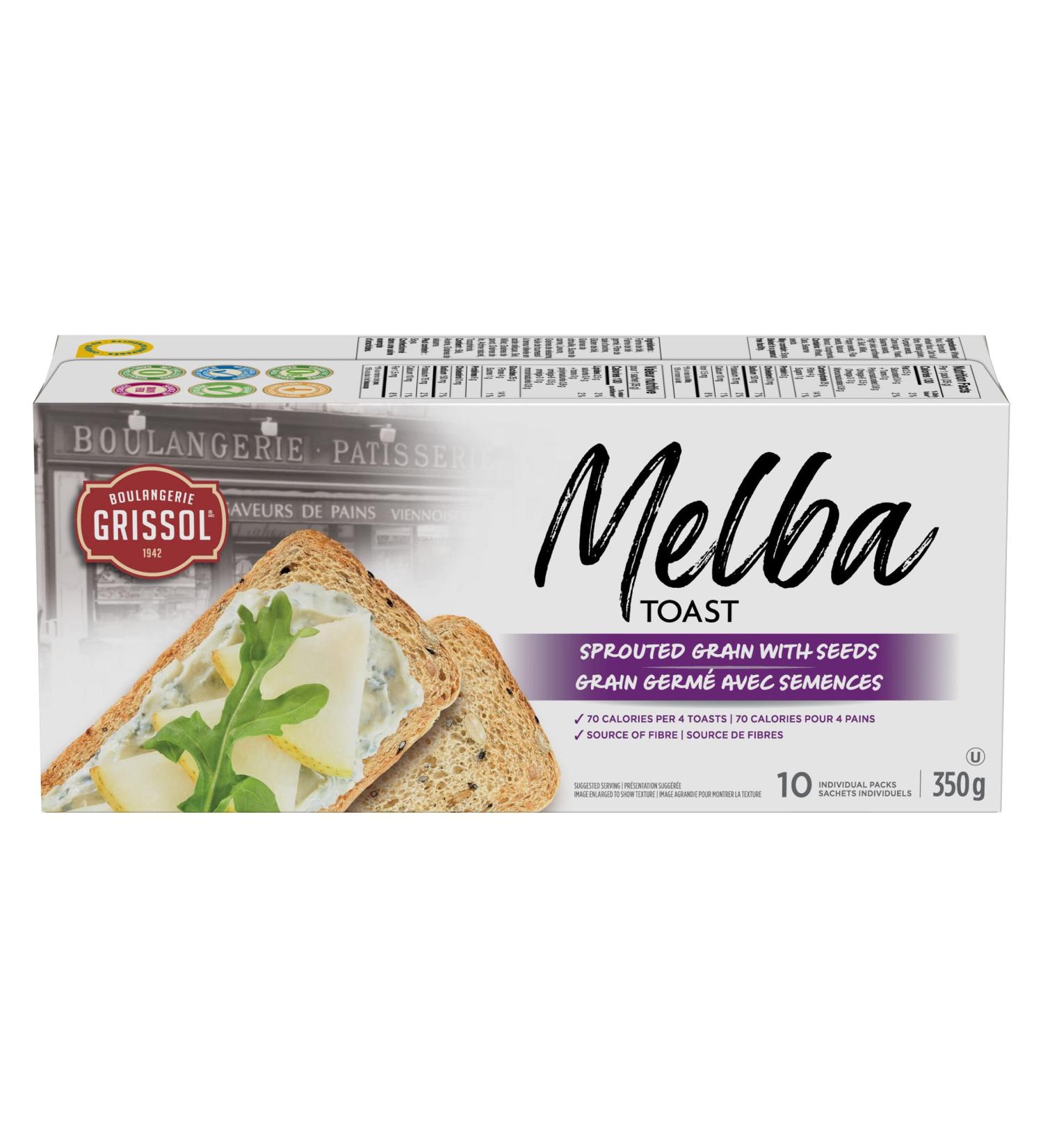 Boulangerie Grissol Melba Toast Sprouted Grain with Seeds - Savoury Light and Crispy Snack for at Home or On The Go 350g Unit Pack Pack of 1 - Buy Online on GoSupps.com