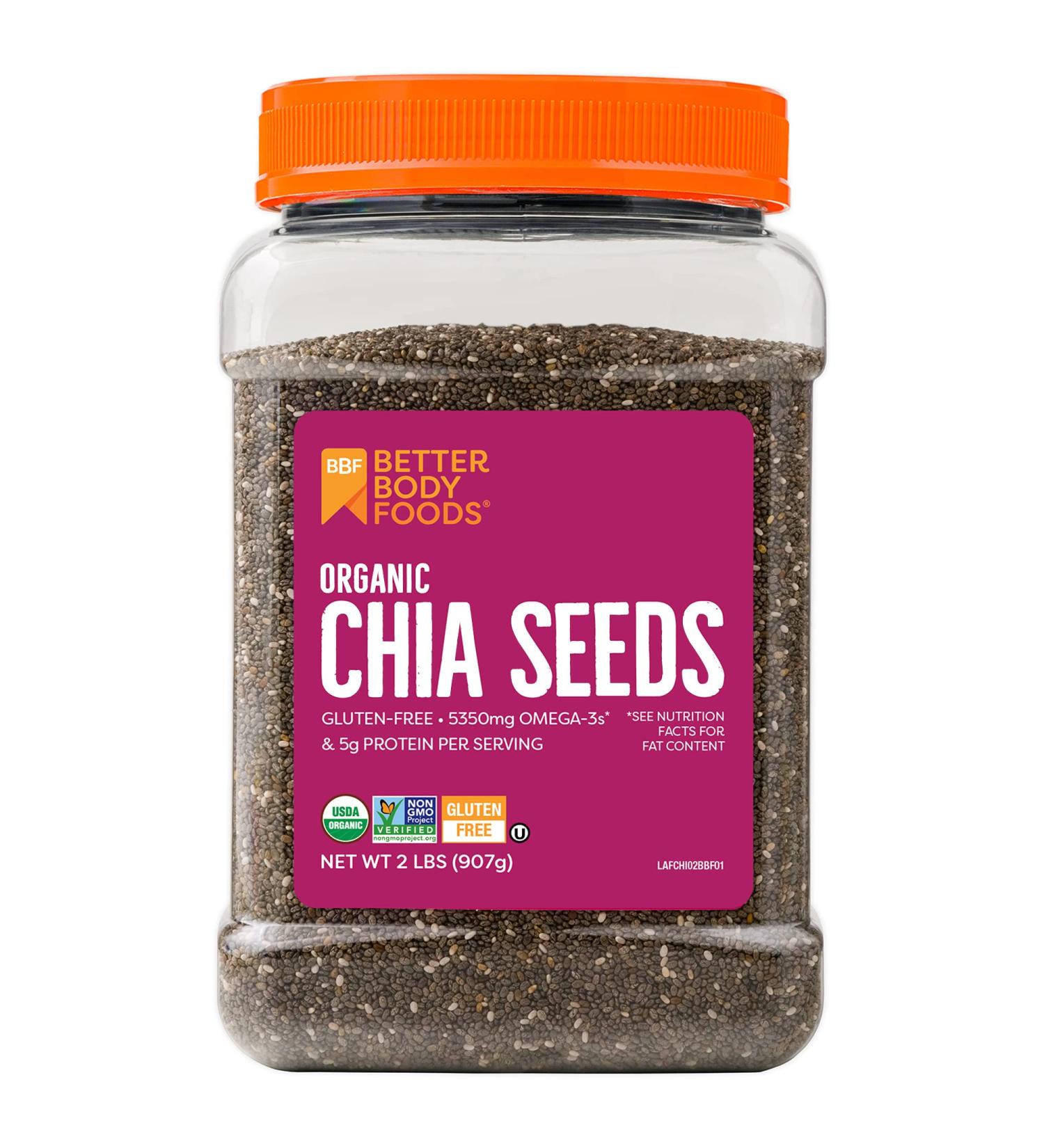 BetterBody Foods Organic Chia Seeds - 2 lbs Non-GMO, Gluten-Free, Omega-3 & Keto Friendly - Buy Online on GoSupps.com