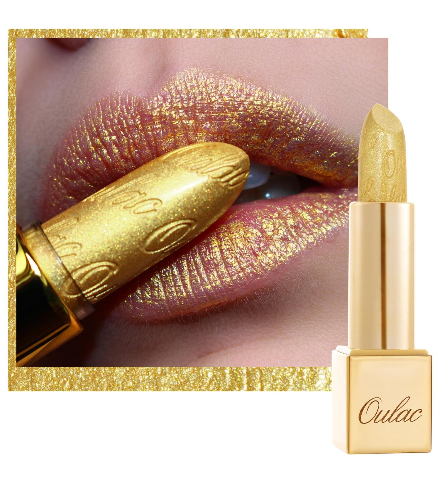Oulac Gold Metallic Lipstick Gloss - Shimmering Moisturizing Vegan & Cruelty-Free (4.3g) - Buy Online on GoSupps.com