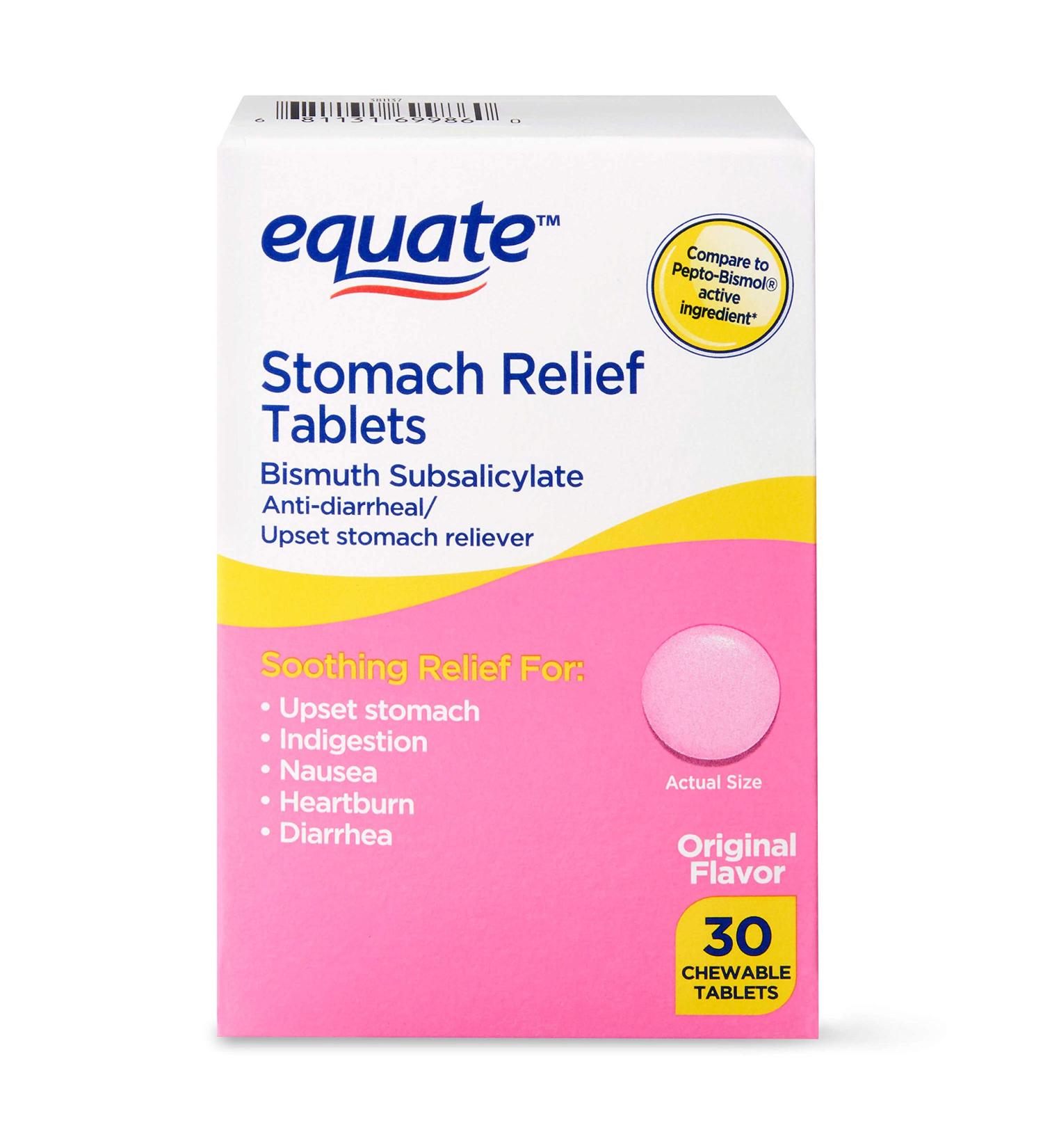 Equate Pink Bismuth Subsalicylate 30 Chewable Tablets for Stomach Relief - Buy Online on GoSupps.com