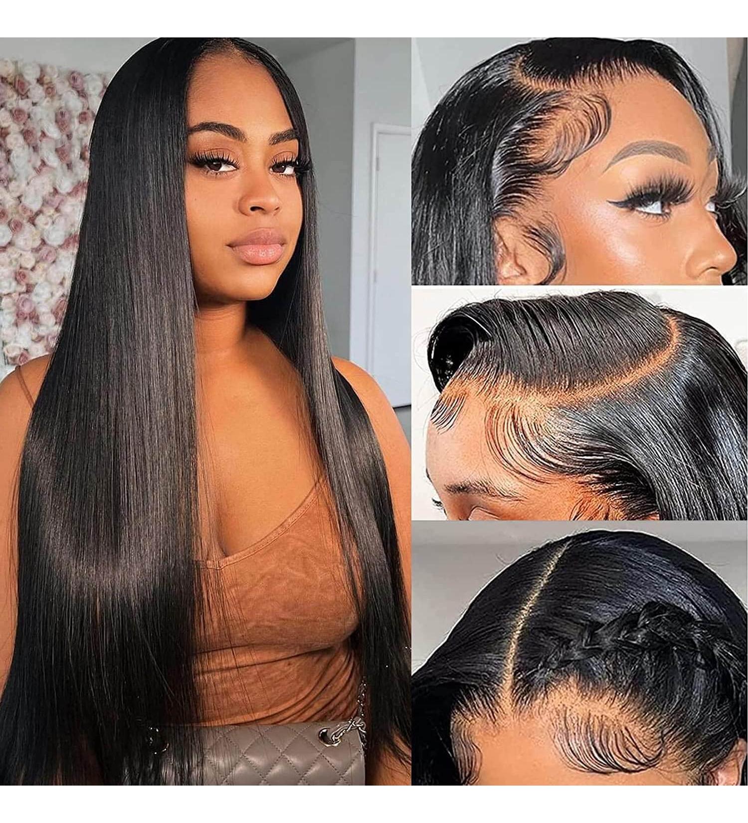 24 Inch HD Transparent Straight Lace Front Human Hair Wig | 150% Density Pre Plucked Closure Wig for Black Women | Glueless 13x4 Lace Frontal Wig - Buy Online on GoSupps.com