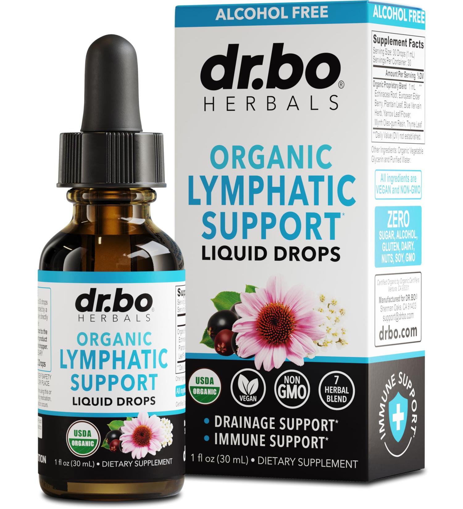Organic Lymphatic Drainage Supplements Drops - Vegan Echinacea Liquid for Lymph Node Detox & System Support - 1oz Non-GMO - Buy Online on GoSupps.com