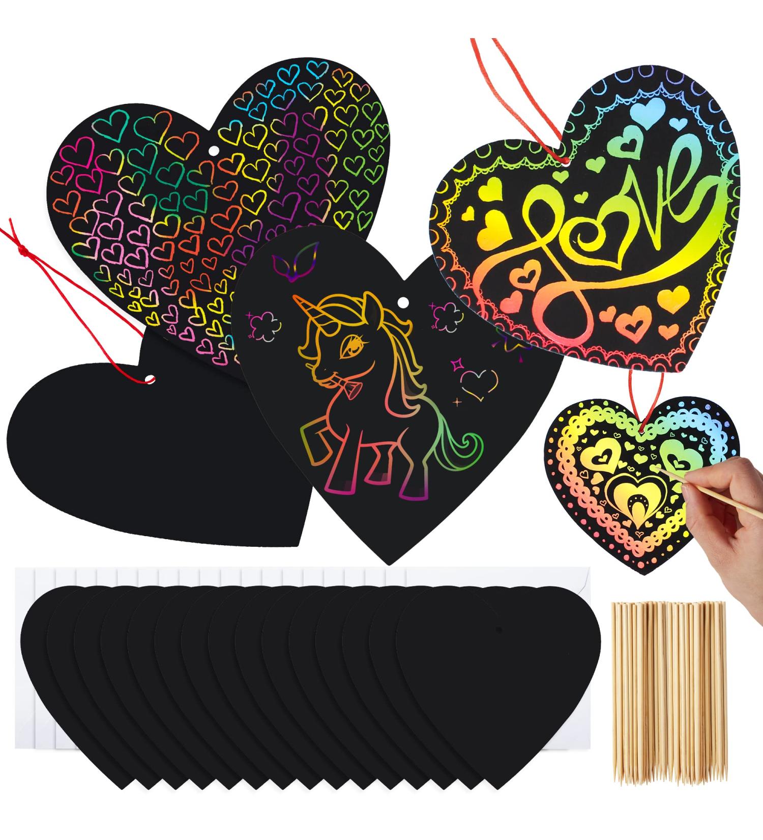 JOYIN 36 Packs Valentines Day Gifts Cards for Kids Magic Color Scratch Heart Rainbow Scratch Paper Heart Art Valentine Crafts & Art for Kids Classroom Exchange Create Rainbow Scratch Art Without Ink - Buy Online on GoSupps.com