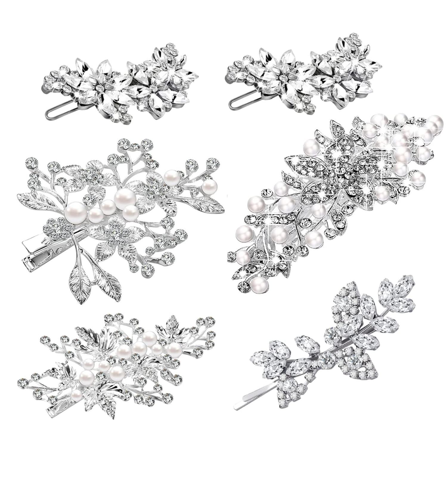 Elegant 6-Piece Rhinestone Bridal Hair Clip Set - Wedding Hairpins with Faux Diamond, Crystal, and Pearl - Metal Hair Accessories for Women and Girls - Buy Online on GoSupps.com