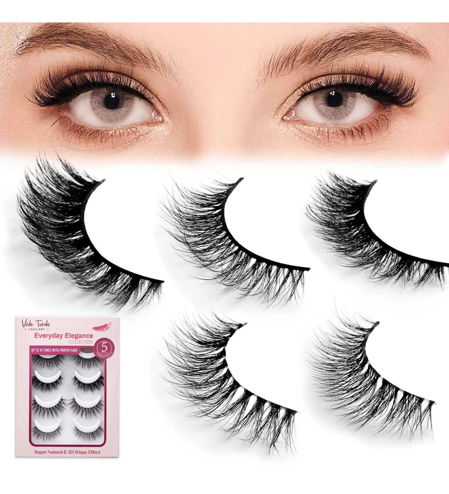 Natural Cat Eye Lashes - 5 Pairs Fluffy Mink Wispy 3D Anime Strip Lashes by VEDA TINDA | Romantic Liaison - Perfect for Extensions (Glue Required - Buy Online on GoSupps.com