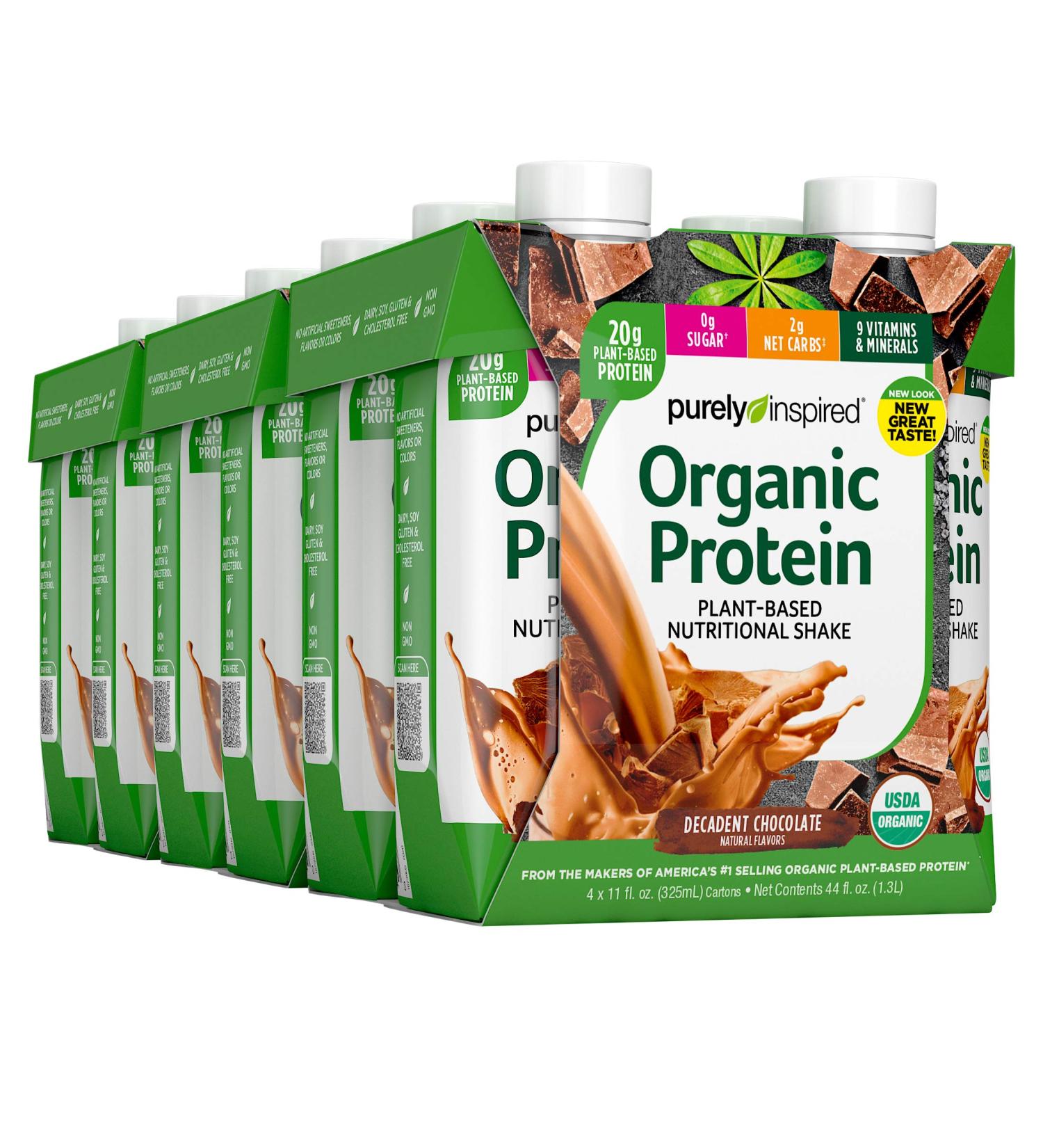 Purely Inspired Organic Protein Shake | 20g Plant Based Protein | Ready to Drink Chocolate Shake | Pack of 12 | Decadent Chocolate Flavor - Buy Online on GoSupps.com