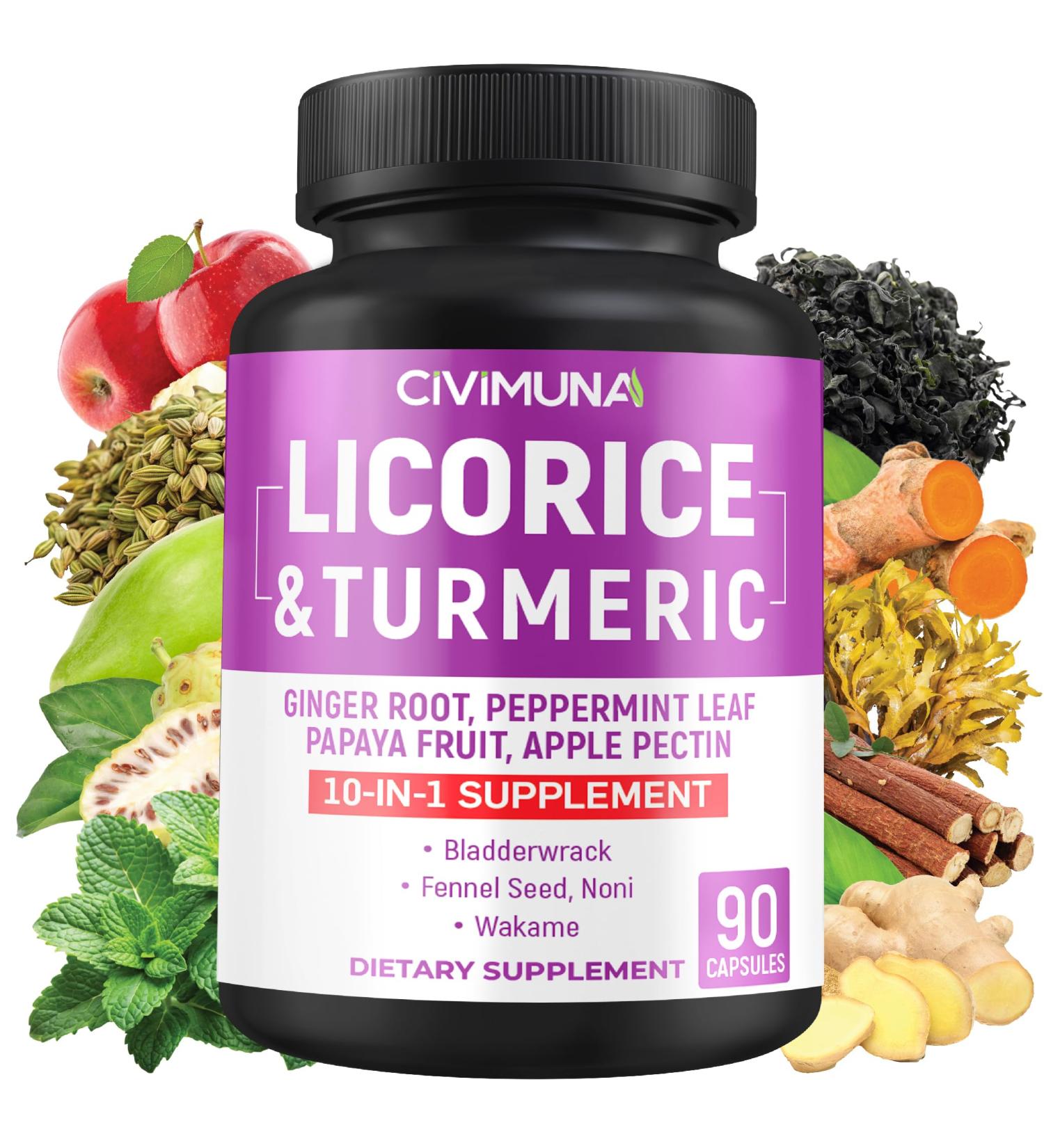 Licorice Capsules with Licorice Turmeric Root Ginger Root Peppermint Leaf Papaya Fruit- 3 Months Supply - Buy Online on GoSupps.com