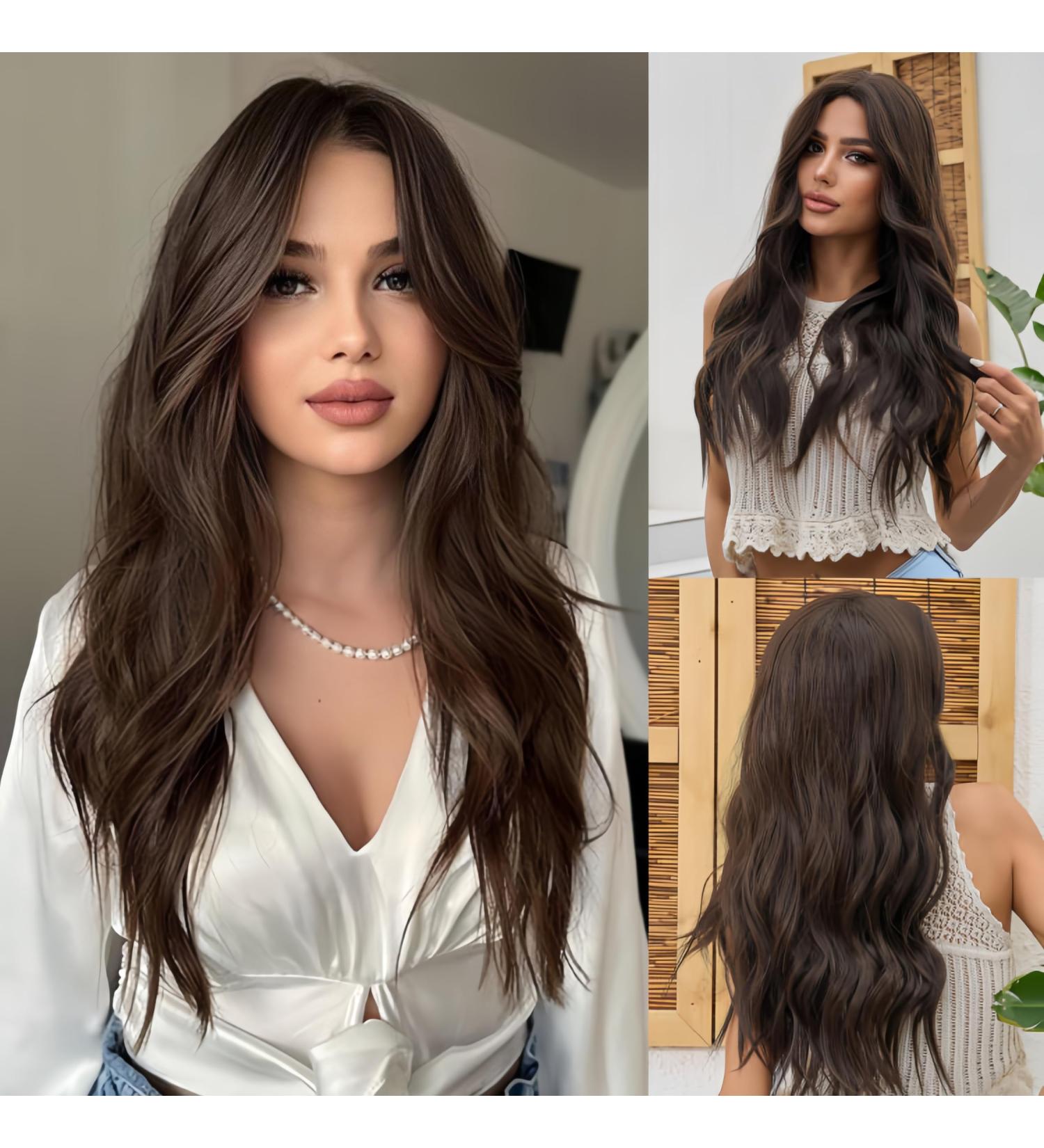 Buy Testar Long Wavy Brown Wig - Realistic Water Wave Hair Replacement for Women | Synthetic Everyday Use - Buy Online on GoSupps.com