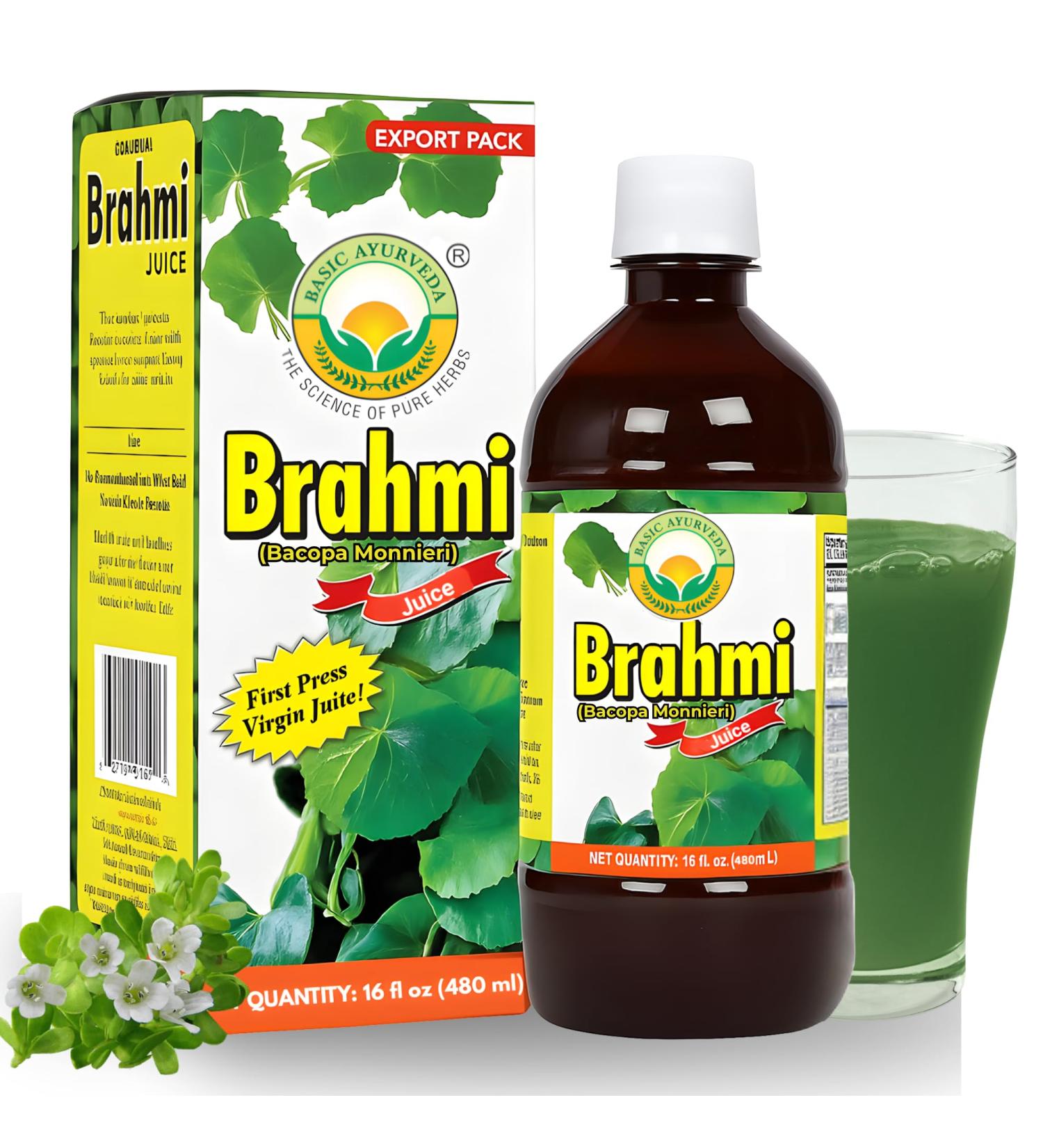 BASIC AYURVEDA Bacopa Monnieri Juice (Brahmi) 16.23 Fl Oz (480ml) | First Press Virgin Juice | Natural Brain & Memory Support | Herbal Tonic for Focus, Clarity & Wellness | No Sugar, Non-GMO - Buy Online on GoSupps.com