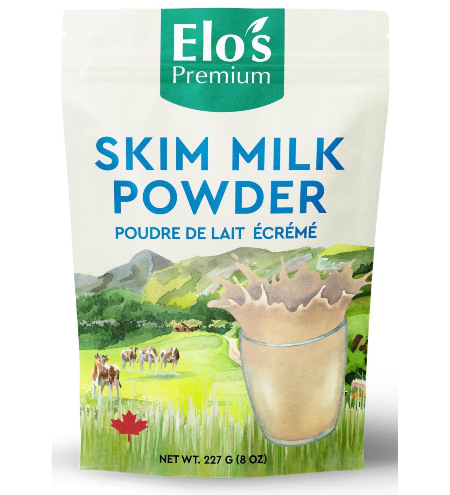 Skim Milk Powder 8oz | PRODUCT OF CANADA| Premium Quality Dehydrated Skim Milk | Low-Fat Alternative | Ideal for Baking Cooking and Beverages | Long Shelf Life | By Elo's Premium - Buy Online on GoSupps.com