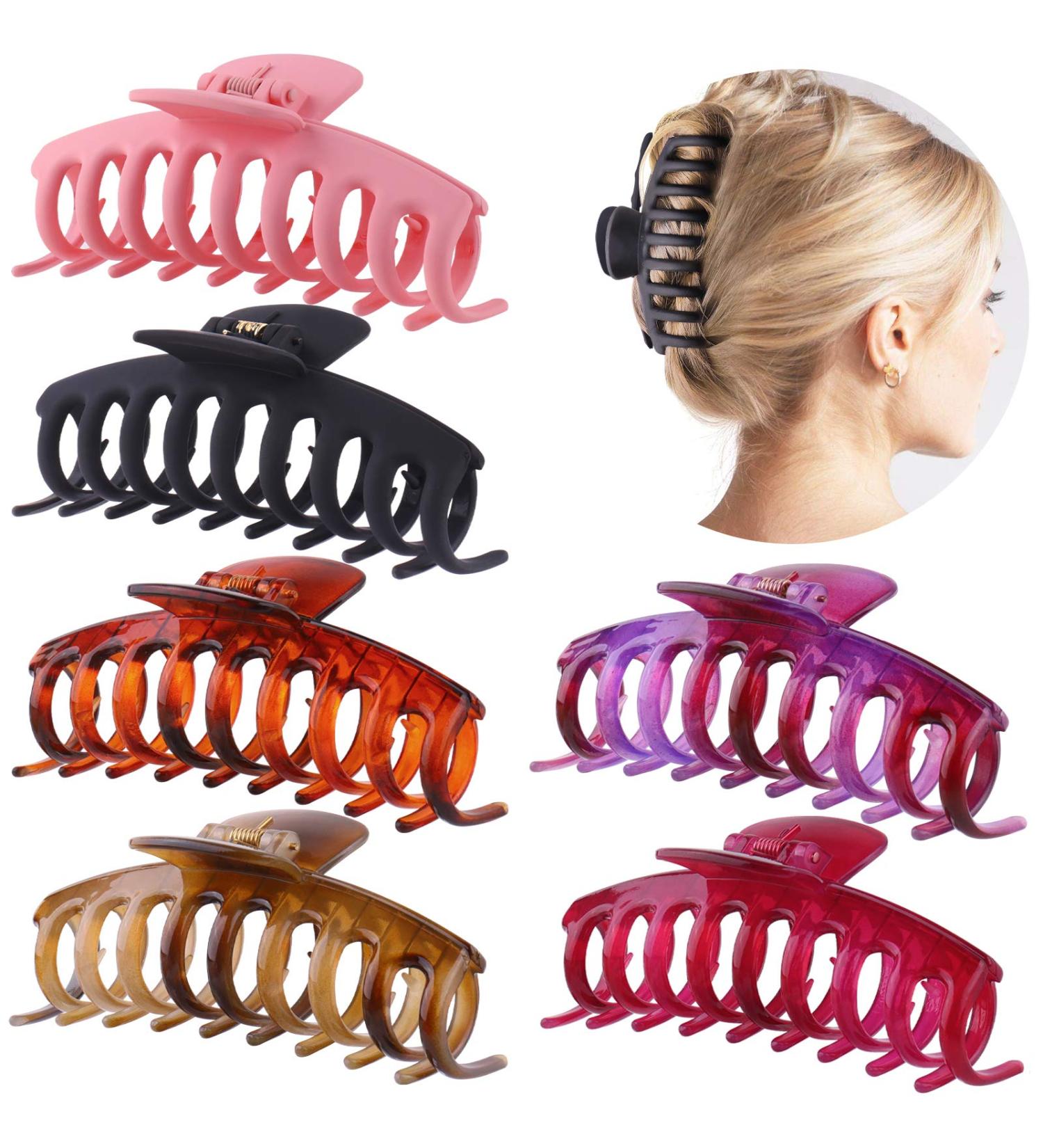 GLAMFIELDS Large Claw Clips 6 Pack for Thick & Thin Hair - Strong Hold, Non-Slip Matte Hair Clips in Pink, Black, Brown - 4.3 inch - Buy Online on GoSupps.com